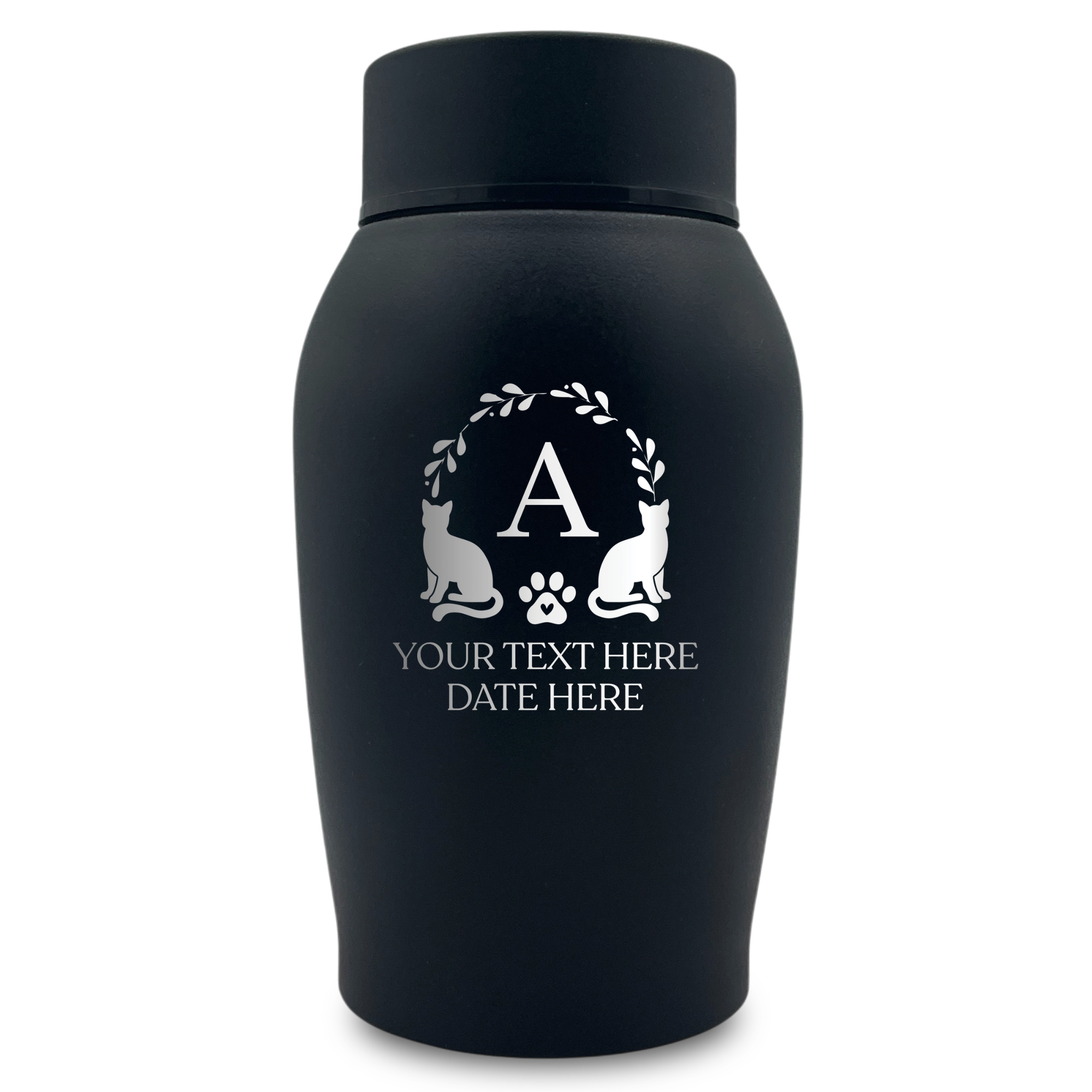 Small Cremation Urn for Pet Ashes Cremains Metal Pet Urn for Small Dog Breeds, 16 Cubic Inch | Cat Monogram