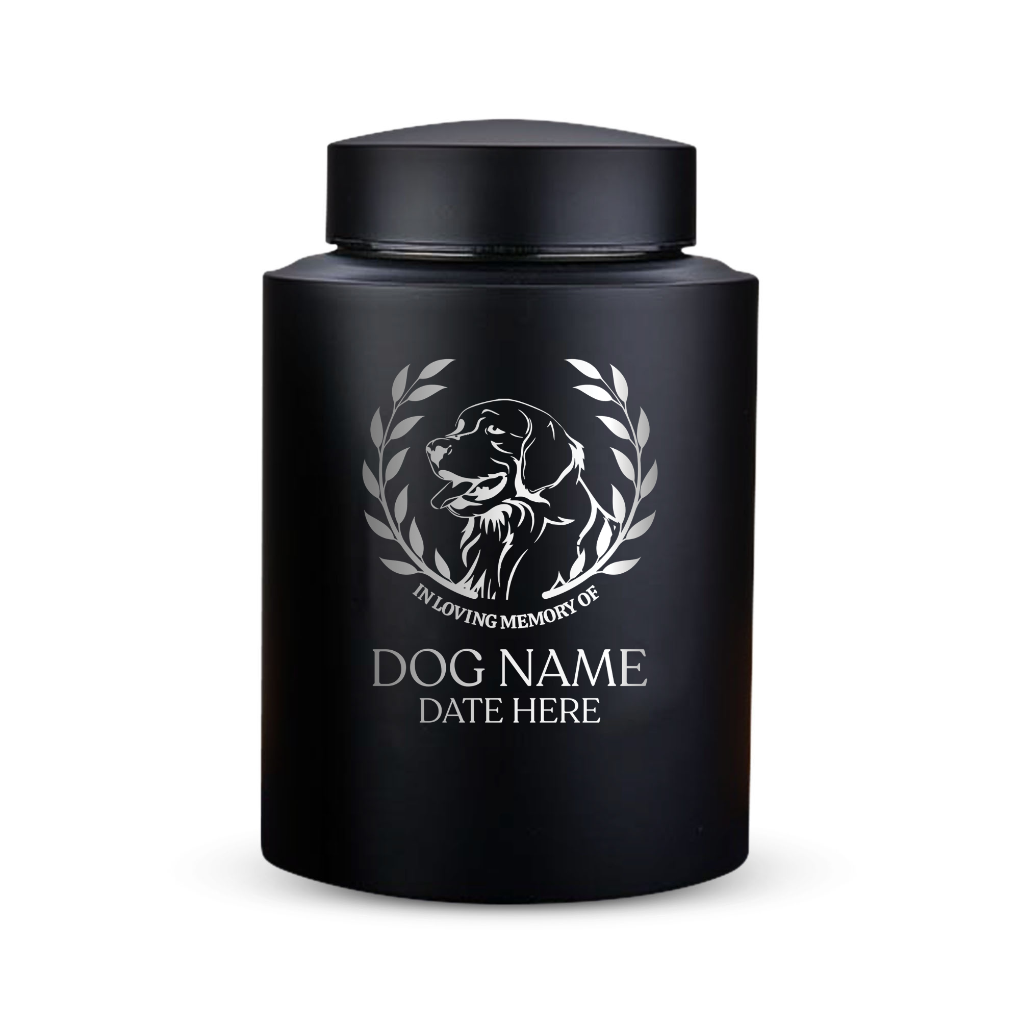 Horizon Dog Cremation Urn – Black Stainless Steel – 50–115 Cubic Inch | Dog Breed
