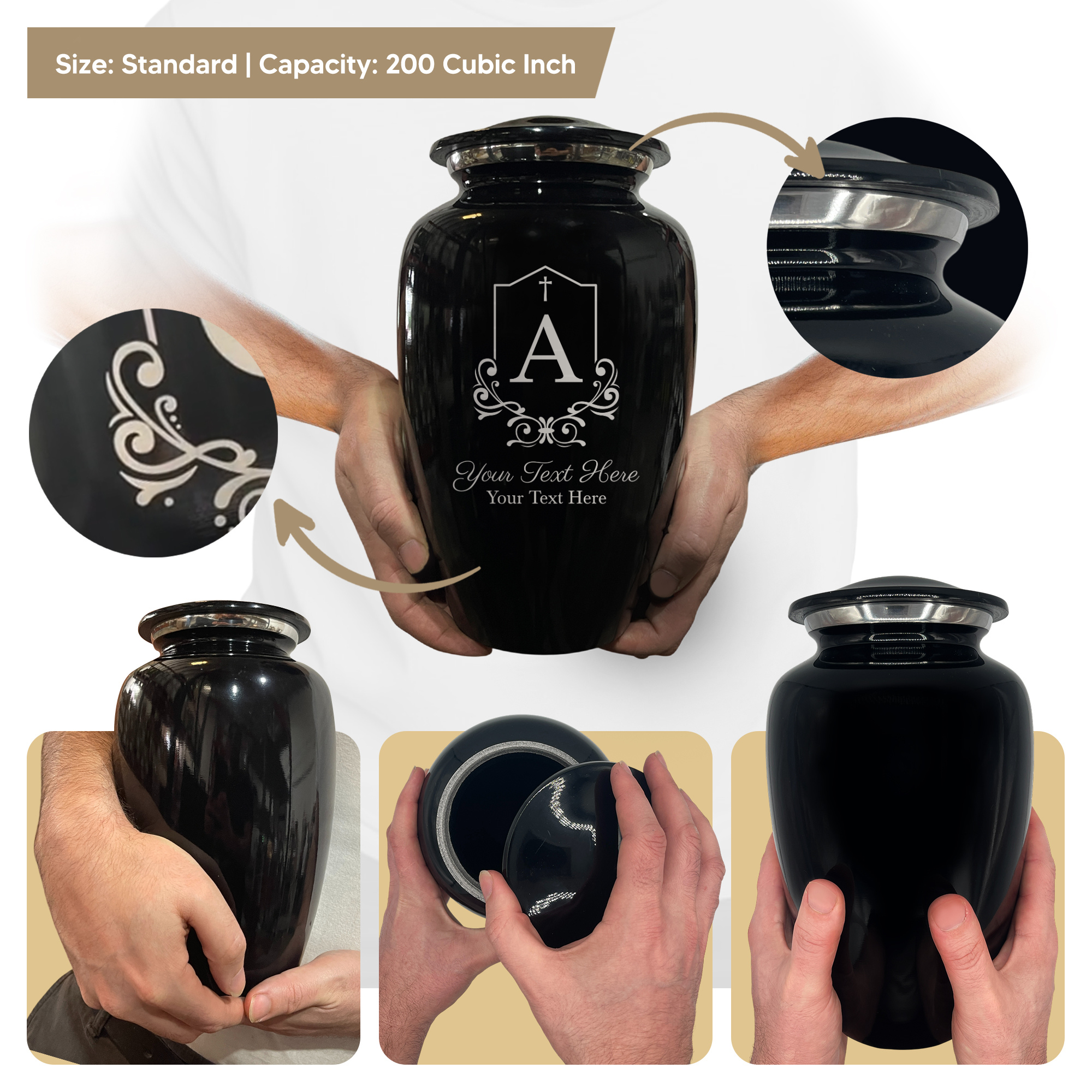 Splendor Human Cremation Urn – 200 Cubic Inch Capacity – Metal | Headstone Memorial