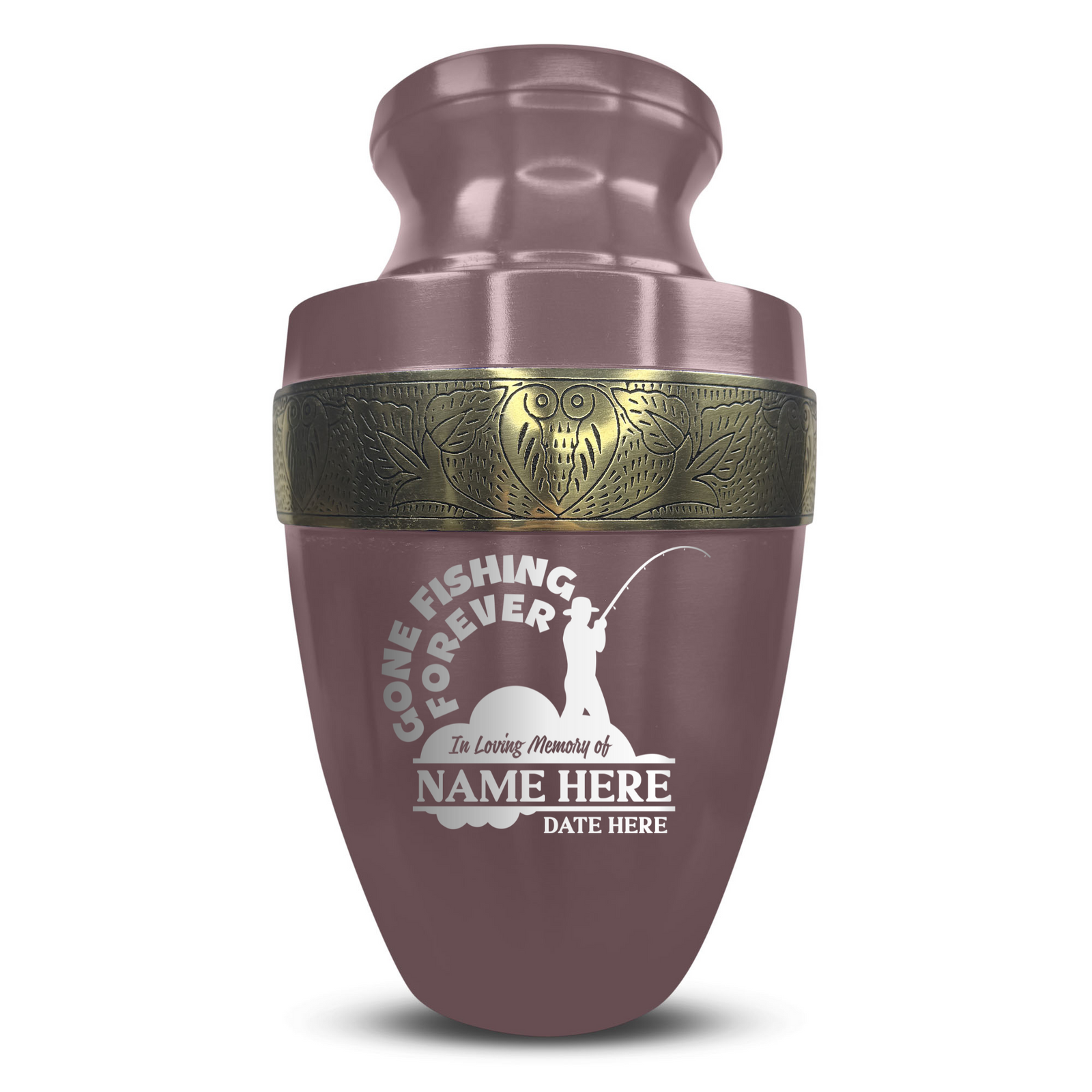 Custom Aluminum Human Urn - Funny Fishing Design - Elite Collection with Gold Inlay - 200 Cubic Inch