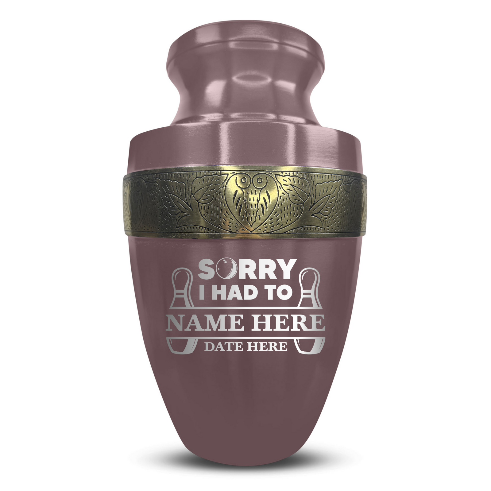 Custom Aluminum Human Urn - Funny Bowling Design - Elite Collection with Gold Inlay - 200 Cubic Inch