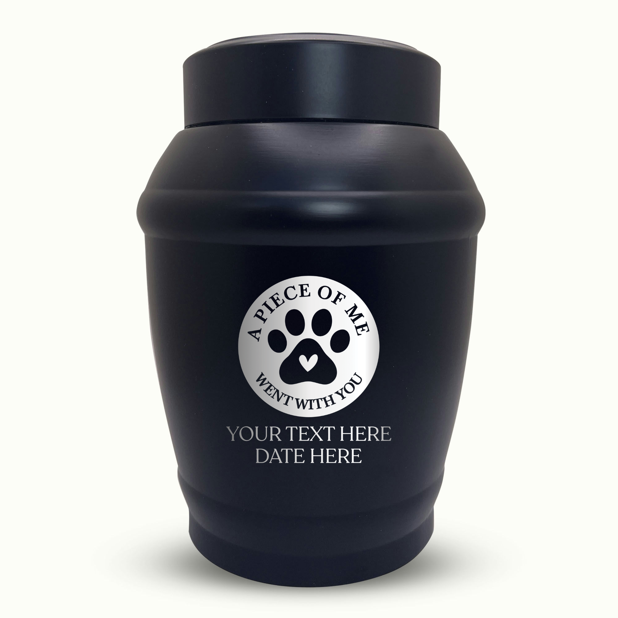 Custom Cat Urn - Standard Size - Stainless Steel - Black - 40 Cubic Inch | Classic Cat Memorial