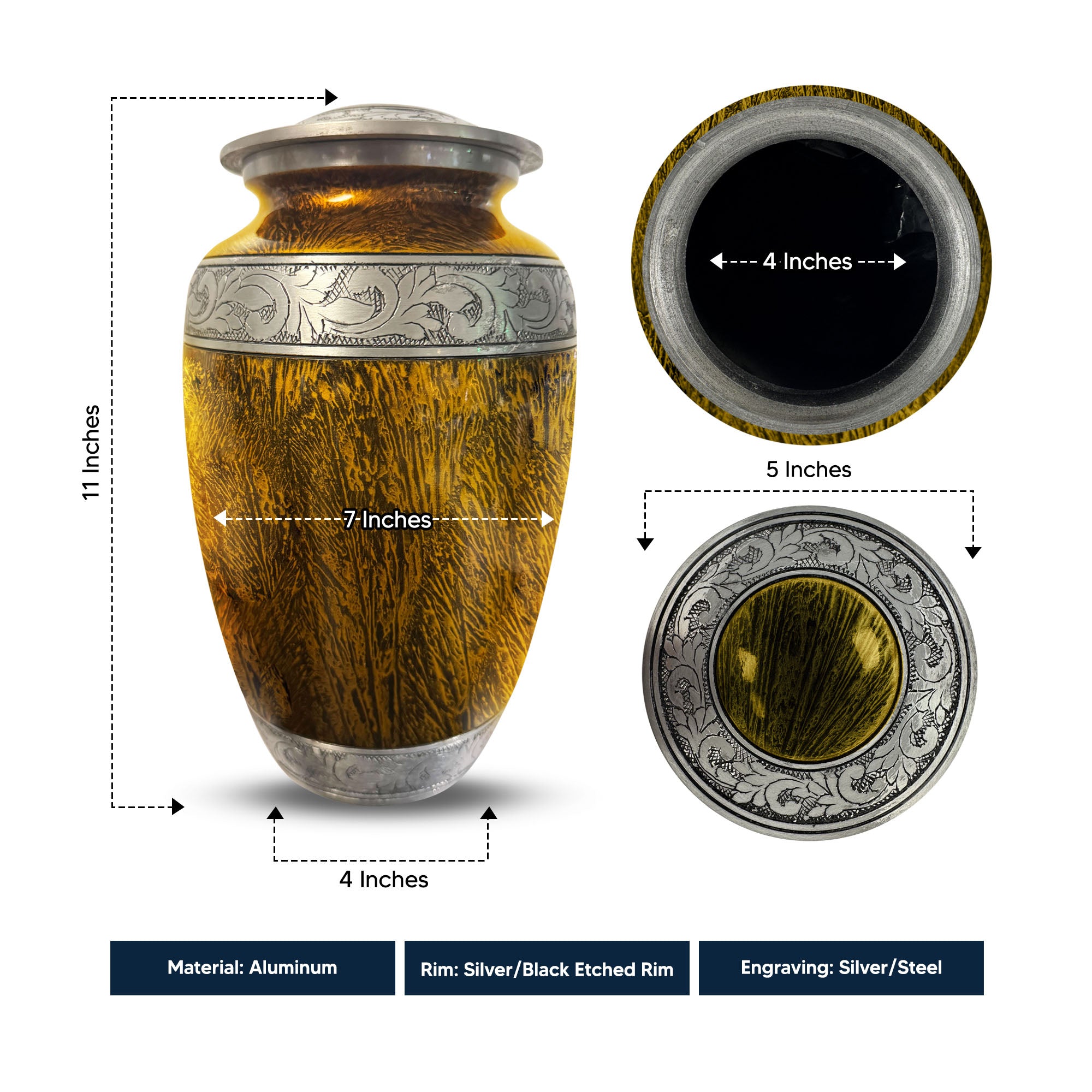 Custom Aluminum Human Urn - Elevate Collection - Funny Eyes Design - Distressed Finish - 200 Cubic Inch