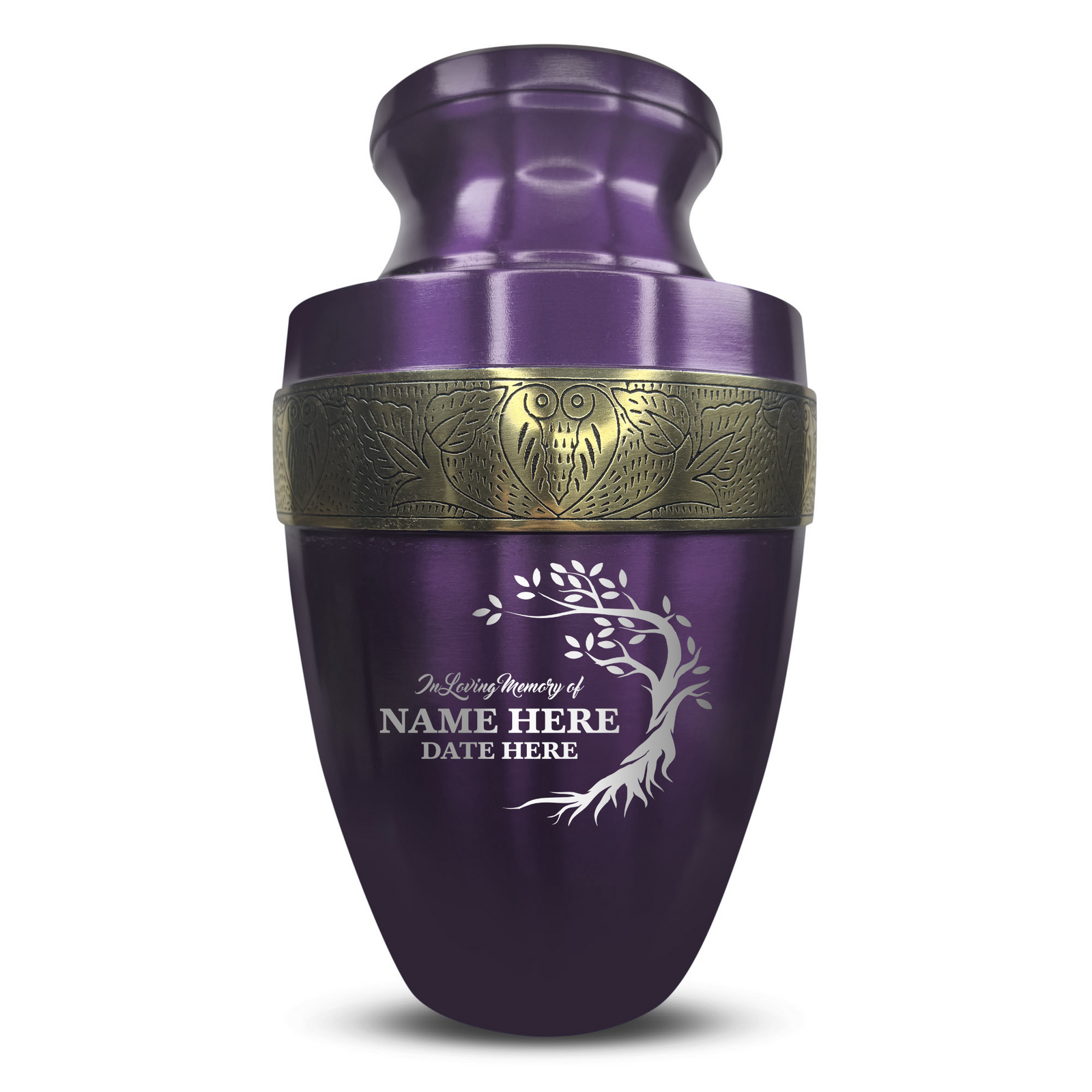 Elite Human Cremation Urn – 200 Cubic Inch – Aluminum with Gold Inlay | Nature Memorial Design