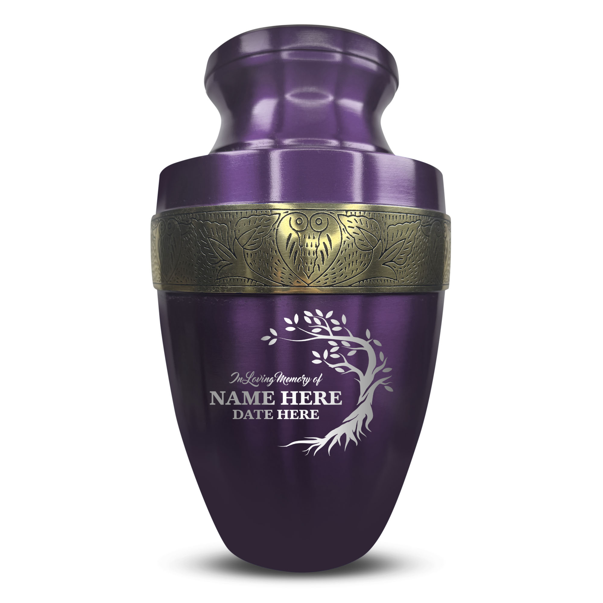 Elite Human Cremation Urn – 200 Cubic Inch – Aluminum with Gold Inlay | Nature Memorial Design