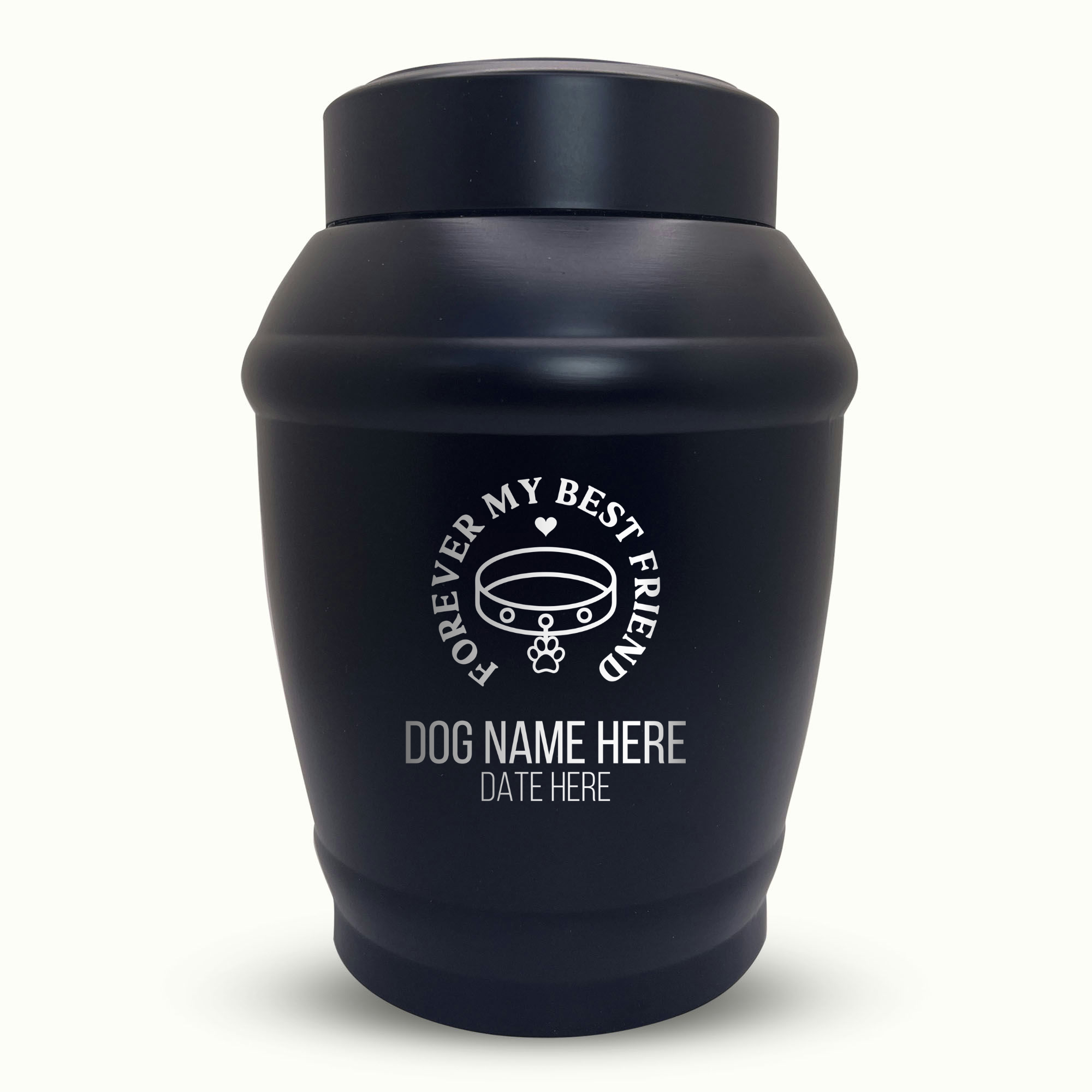 Custom Dog Urn - Standard Size - Stainless Steel - Black - 40 Cubic Inch | Memorial Theme