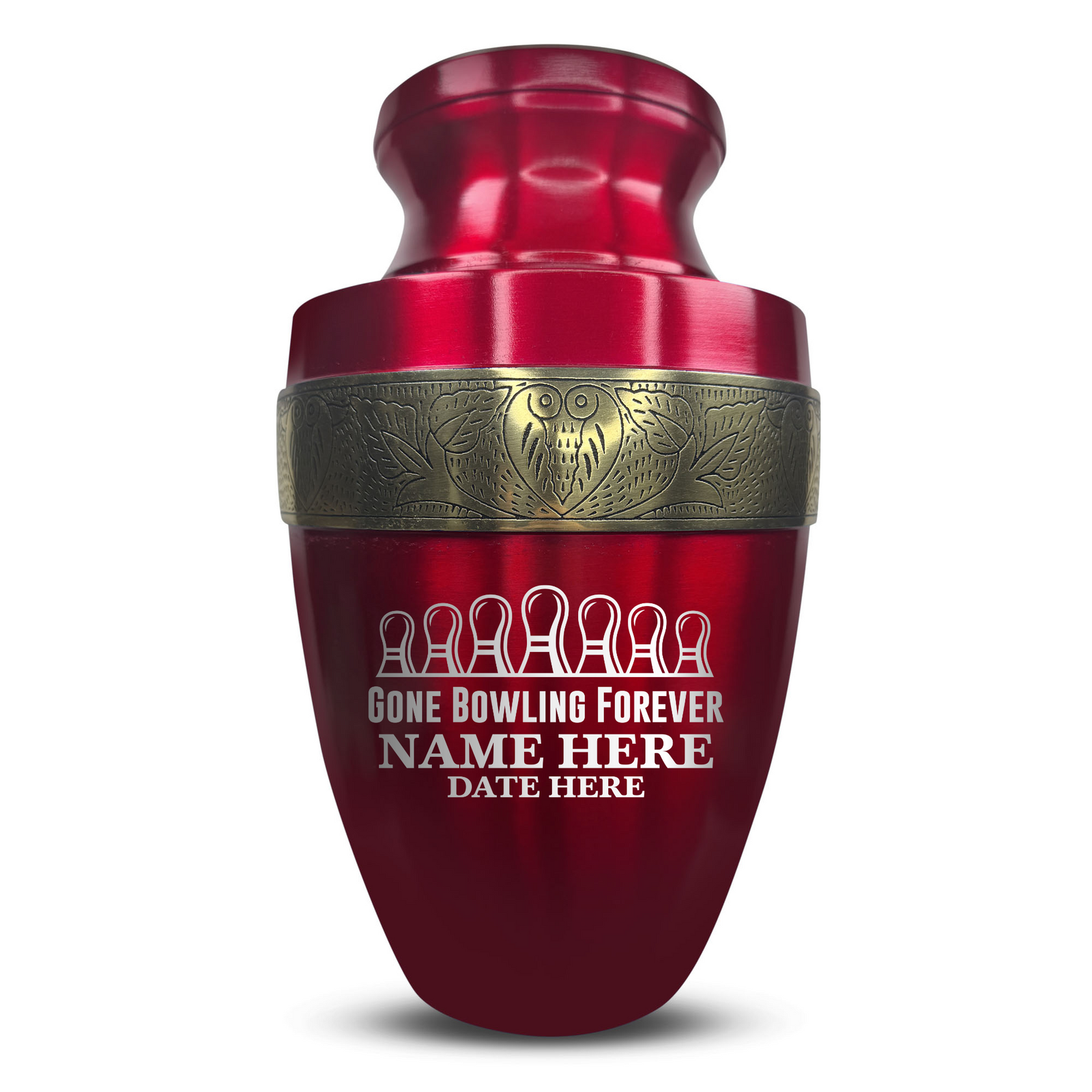 Custom Aluminum Human Urn - Funny Bowling Design - Elite Collection with Gold Inlay - 200 Cubic Inch