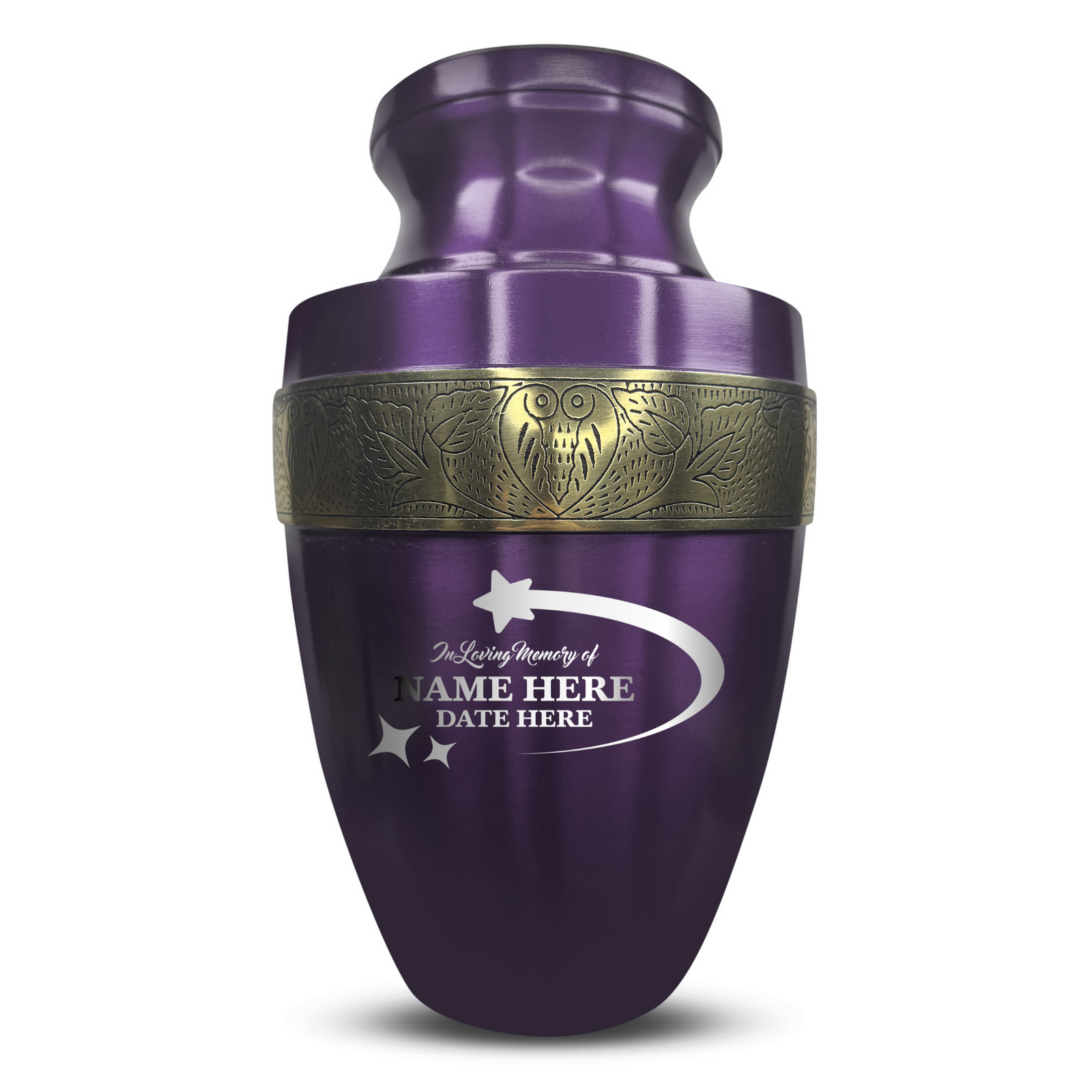 Personalized Adult Human Cremation Urn with Custom Engraved Name on Metal Aluminum Vessel for Ashes and Remains | Elite Series Human Urn with Gold Inlay | 200 Lbs | Stars | Black