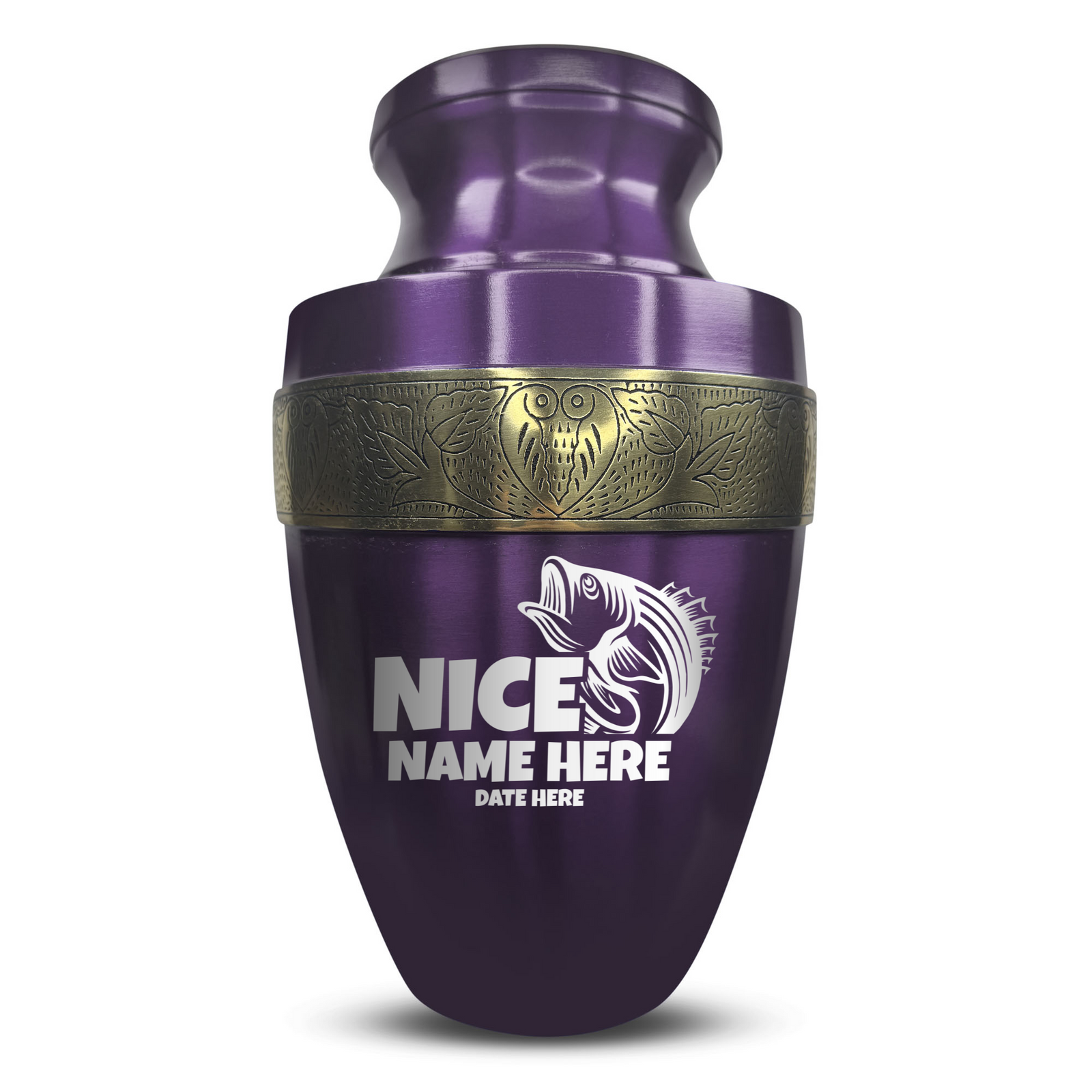 Custom Aluminum Human Urn - Funny Fishing Design - Elite Collection with Gold Inlay - 200 Cubic Inch