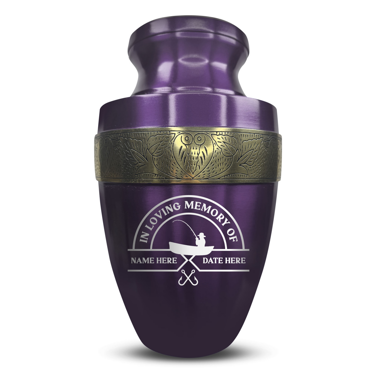 Custom Aluminum Human Urn - Funny Fishing Design - Elite Collection with Gold Inlay - 200 Cubic Inch