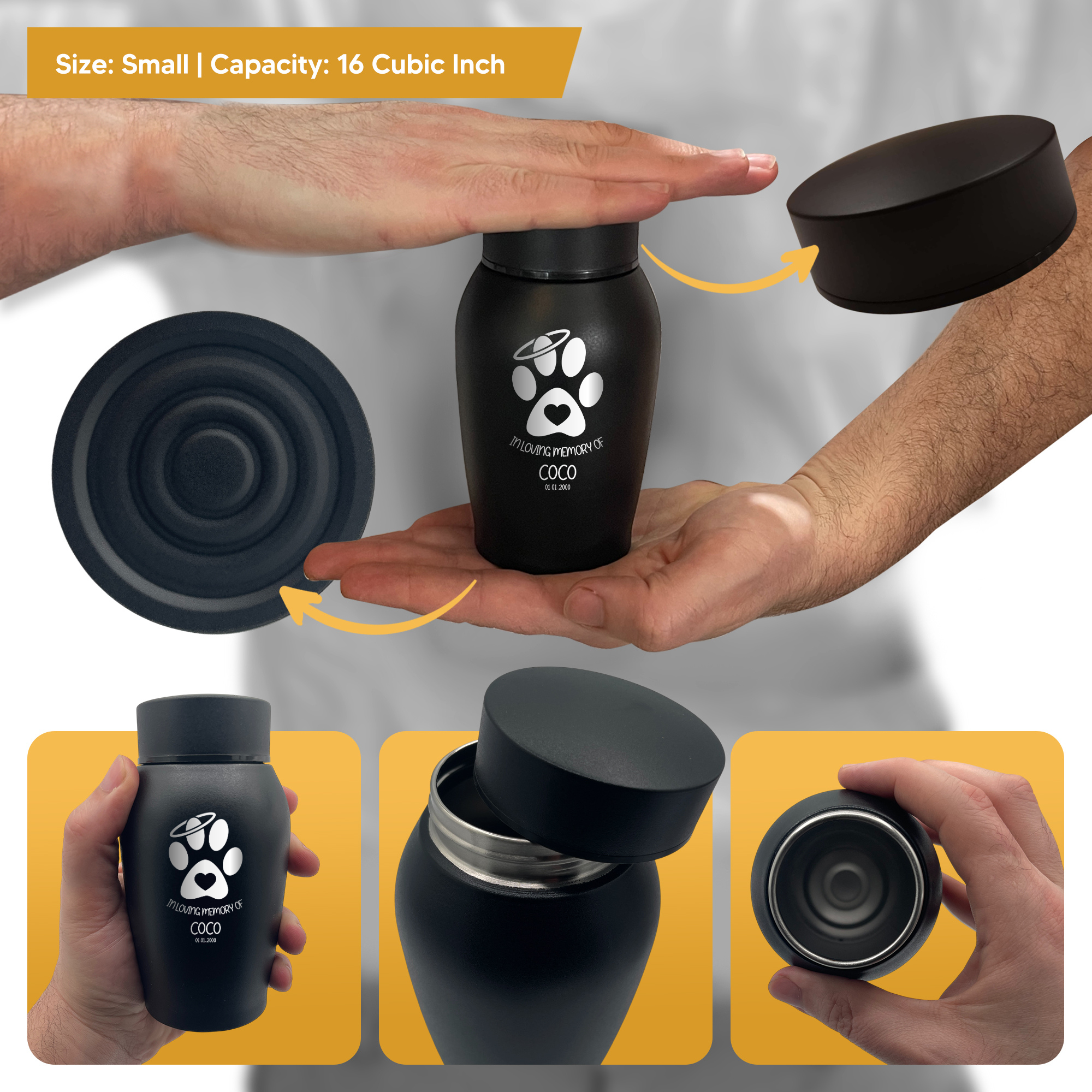Small Cremation Urn for Pet Ashes Cremains Metal Pet Urn for Small Dog Breeds, 16 Cubic Inch | Human Bestfriend
