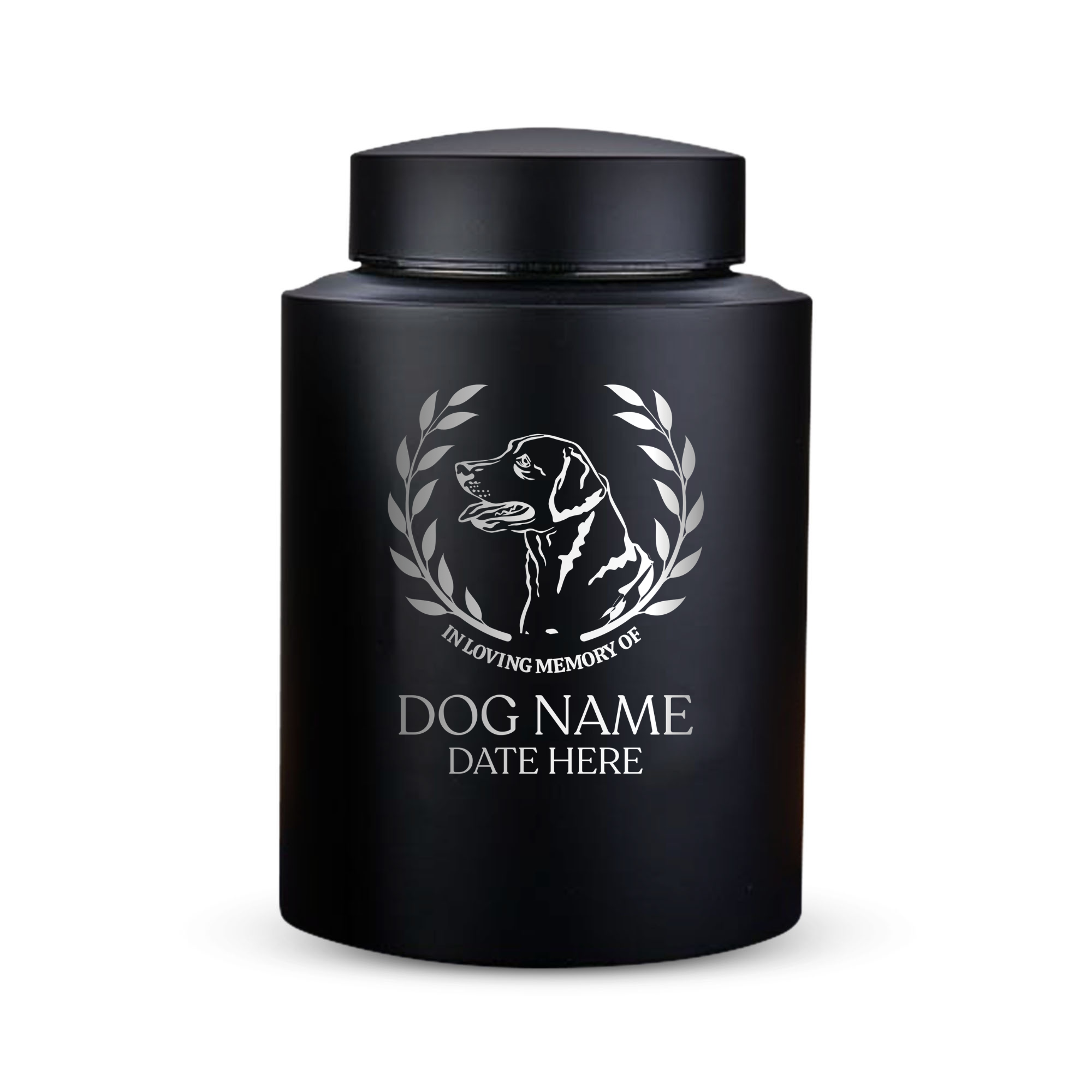 Horizon Dog Cremation Urn – Black Stainless Steel – 50–115 Cubic Inch | Dog Breed