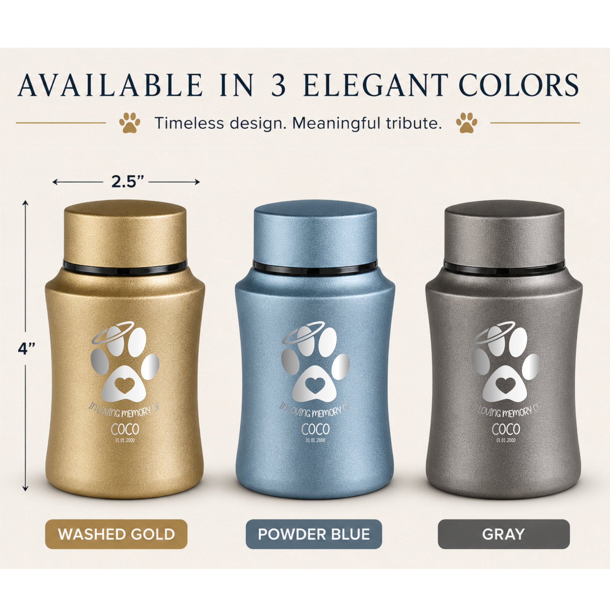 Prestige Pet Cremation Urn – Powder Coated Stainless Steel – 10 lb Capacity | Memorial Theme