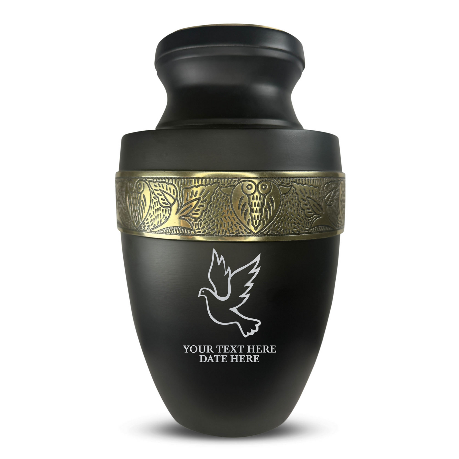Custom Aluminum Human Urn - Memorial Dove - Elite Collection with Gold Inlay - 200 Cubic Inch