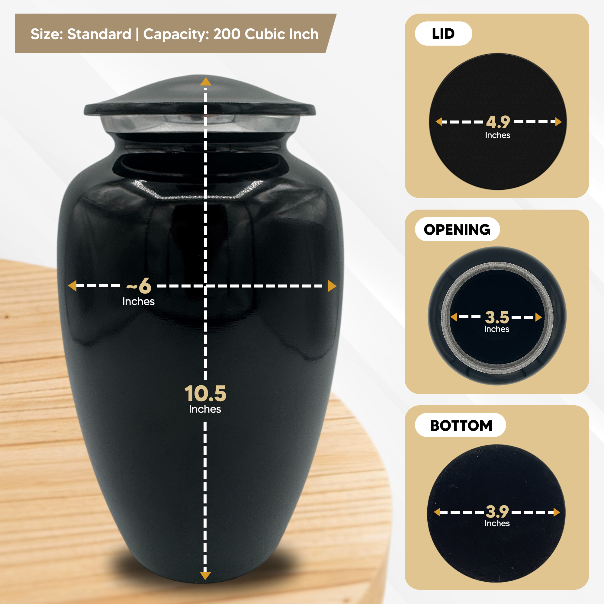 Splendor Human Cremation Urn – 200 Cubic Inch Capacity – Metal | Headstone Memorial