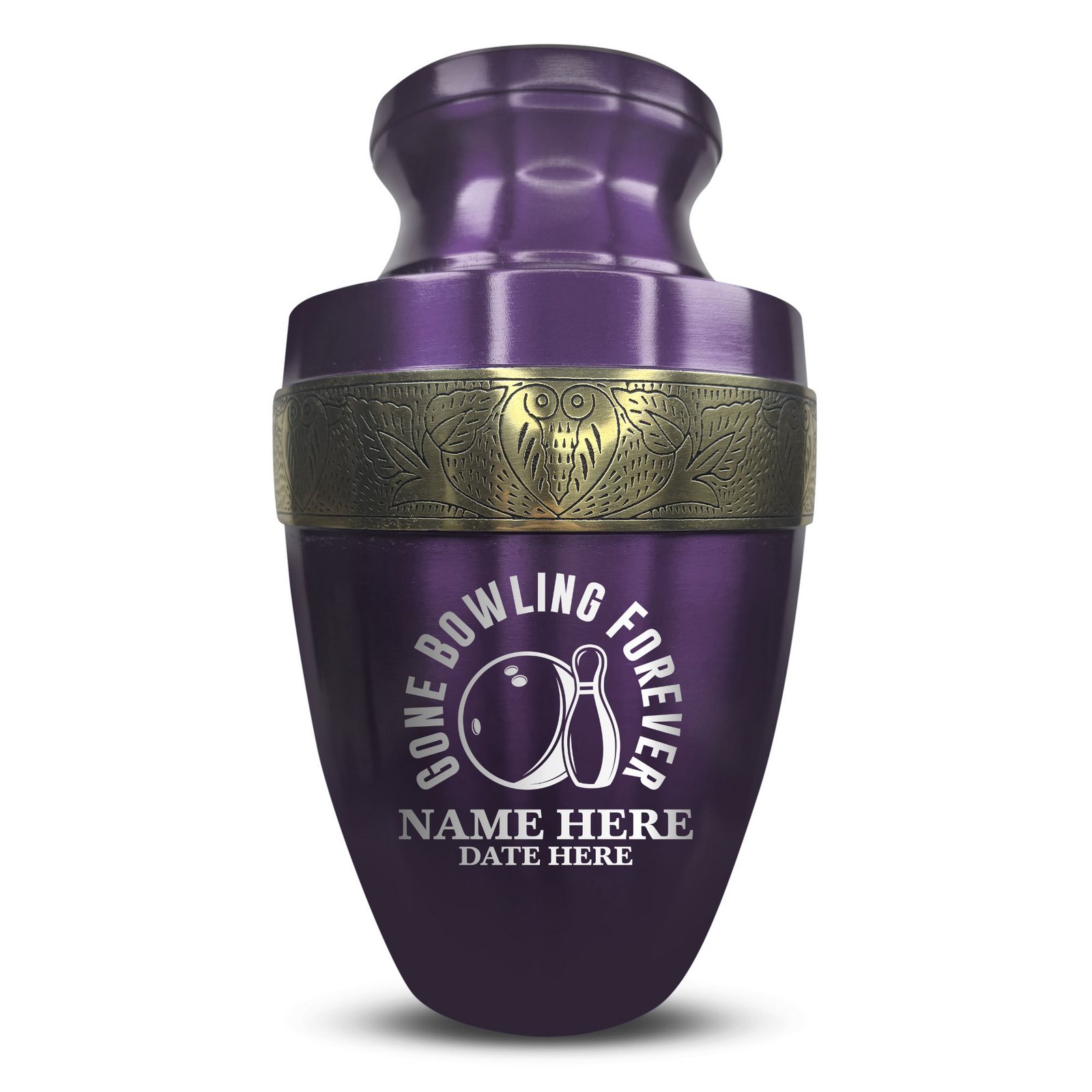 Custom Aluminum Human Urn - Funny Bowling Design - Elite Collection with Gold Inlay - 200 Cubic Inch