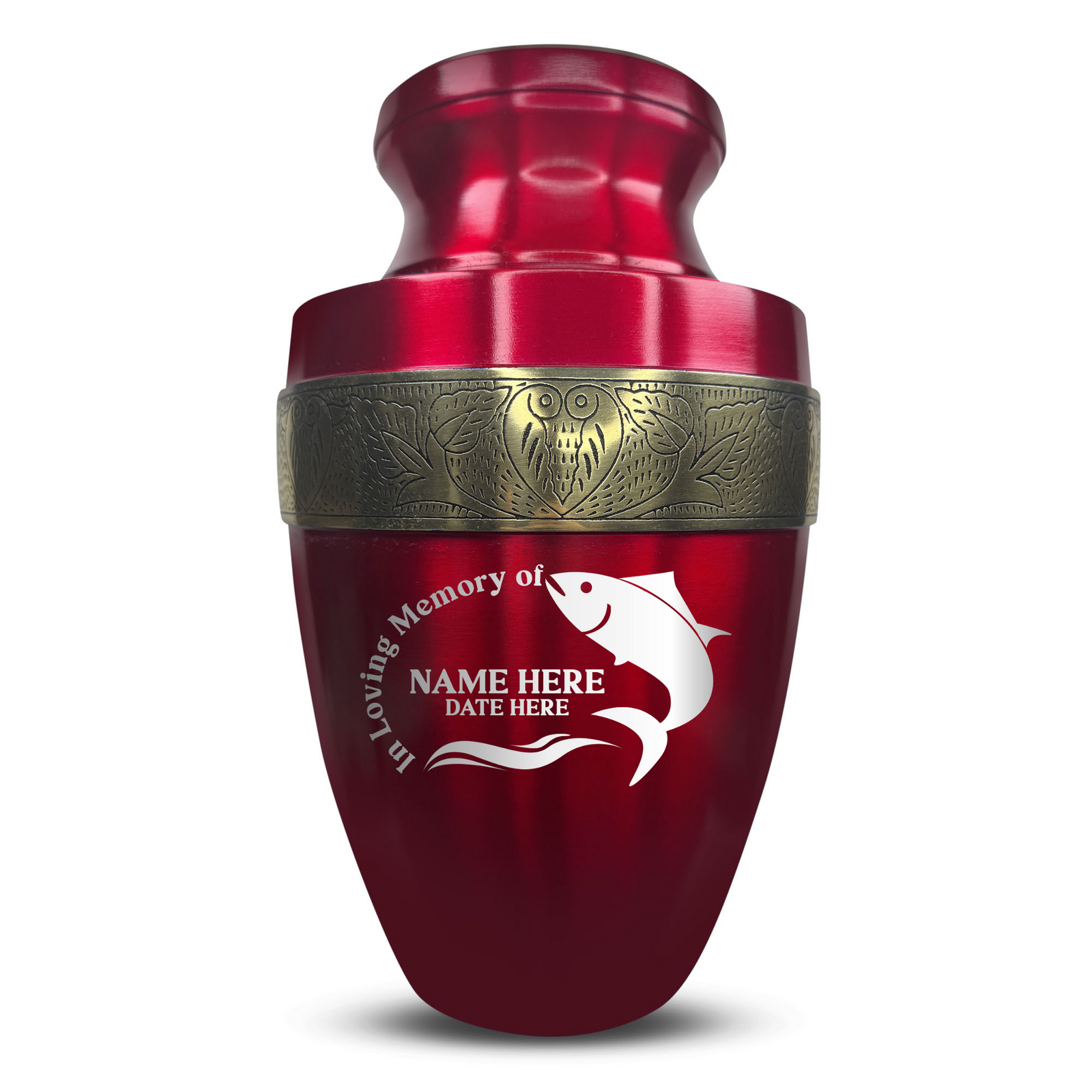 Custom Aluminum Human Urn - Funny Fishing Design - Elite Collection with Gold Inlay - 200 Cubic Inch
