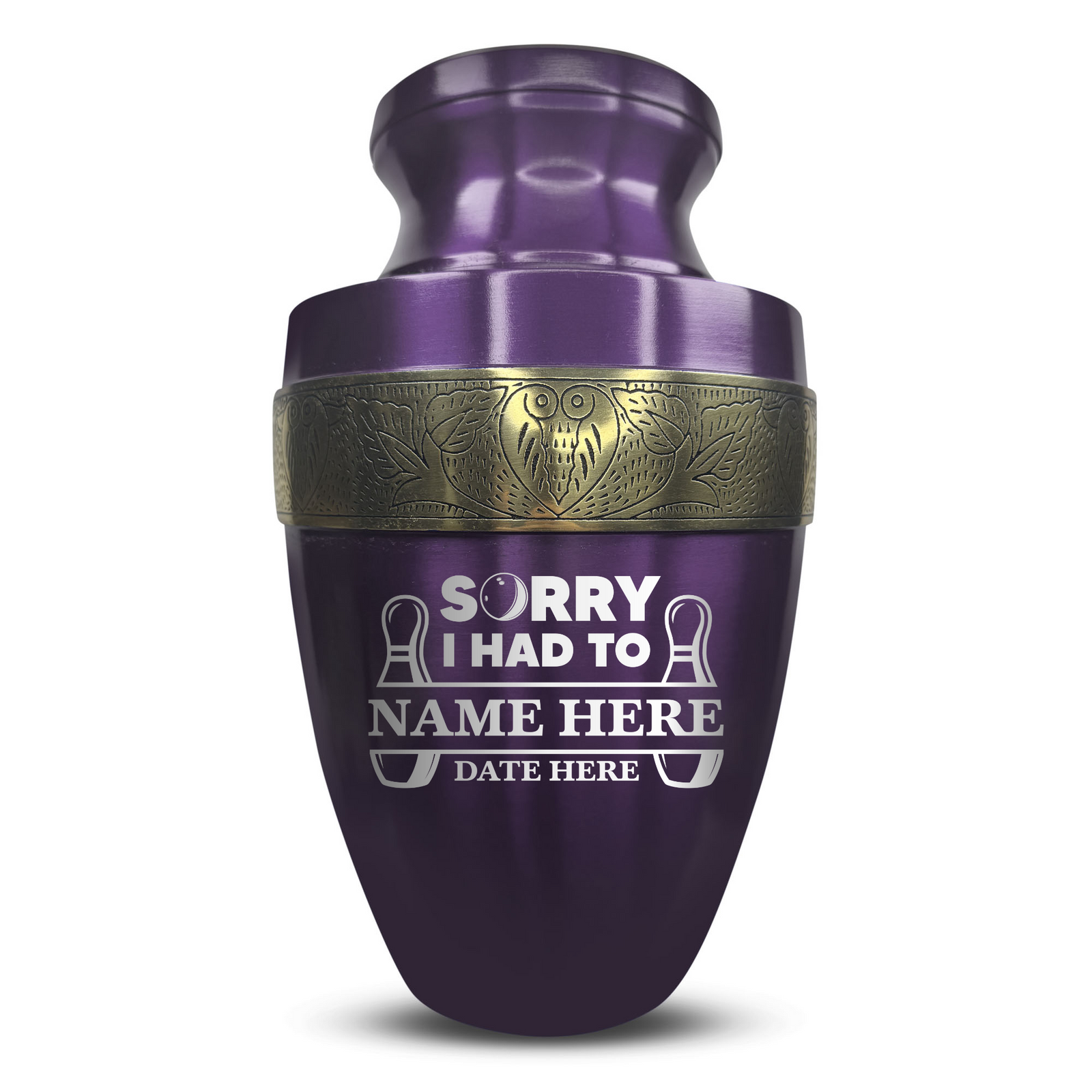Custom Aluminum Human Urn - Funny Bowling Design - Elite Collection with Gold Inlay - 200 Cubic Inch