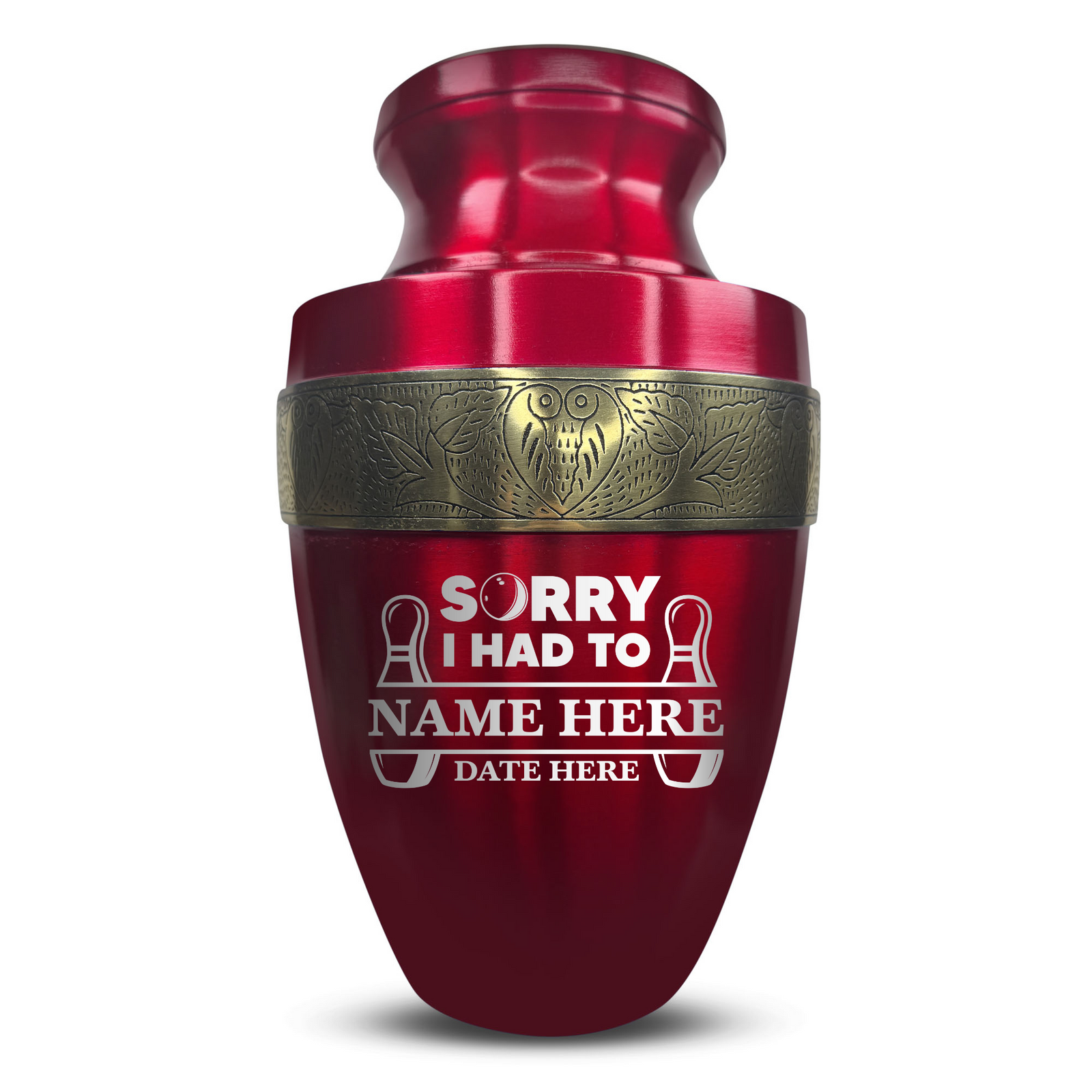 Custom Aluminum Human Urn - Funny Bowling Design - Elite Collection with Gold Inlay - 200 Cubic Inch