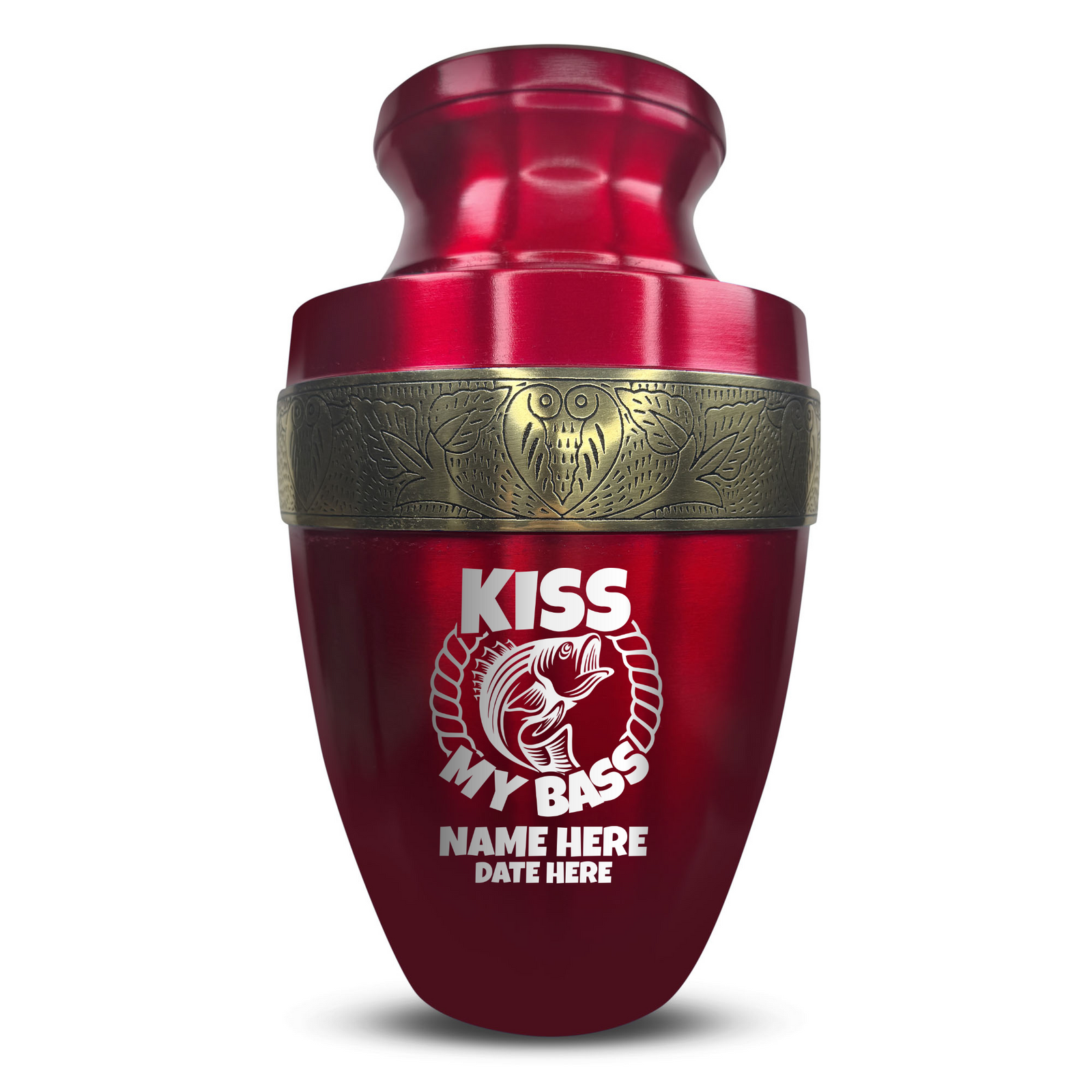 Custom Aluminum Human Urn - Funny Fishing Design - Elite Collection with Gold Inlay - 200 Cubic Inch