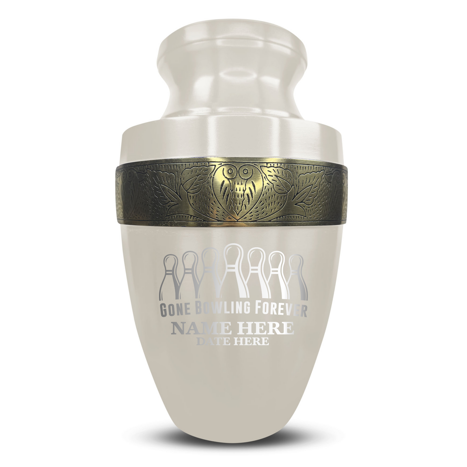Custom Aluminum Human Urn - Funny Bowling Design - Elite Collection with Gold Inlay - 200 Cubic Inch