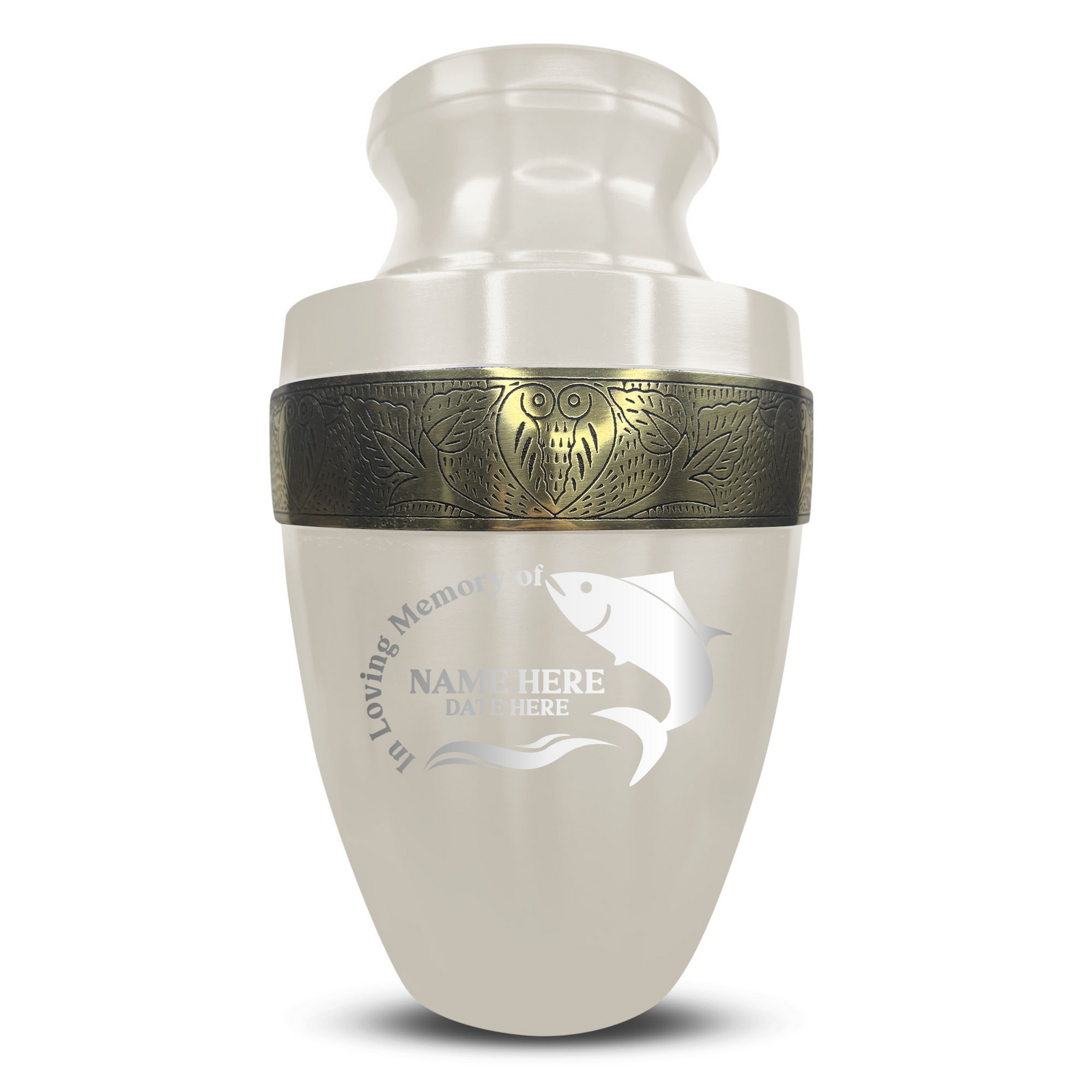 Custom Aluminum Human Urn - Funny Fishing Design - Elite Collection with Gold Inlay - 200 Cubic Inch