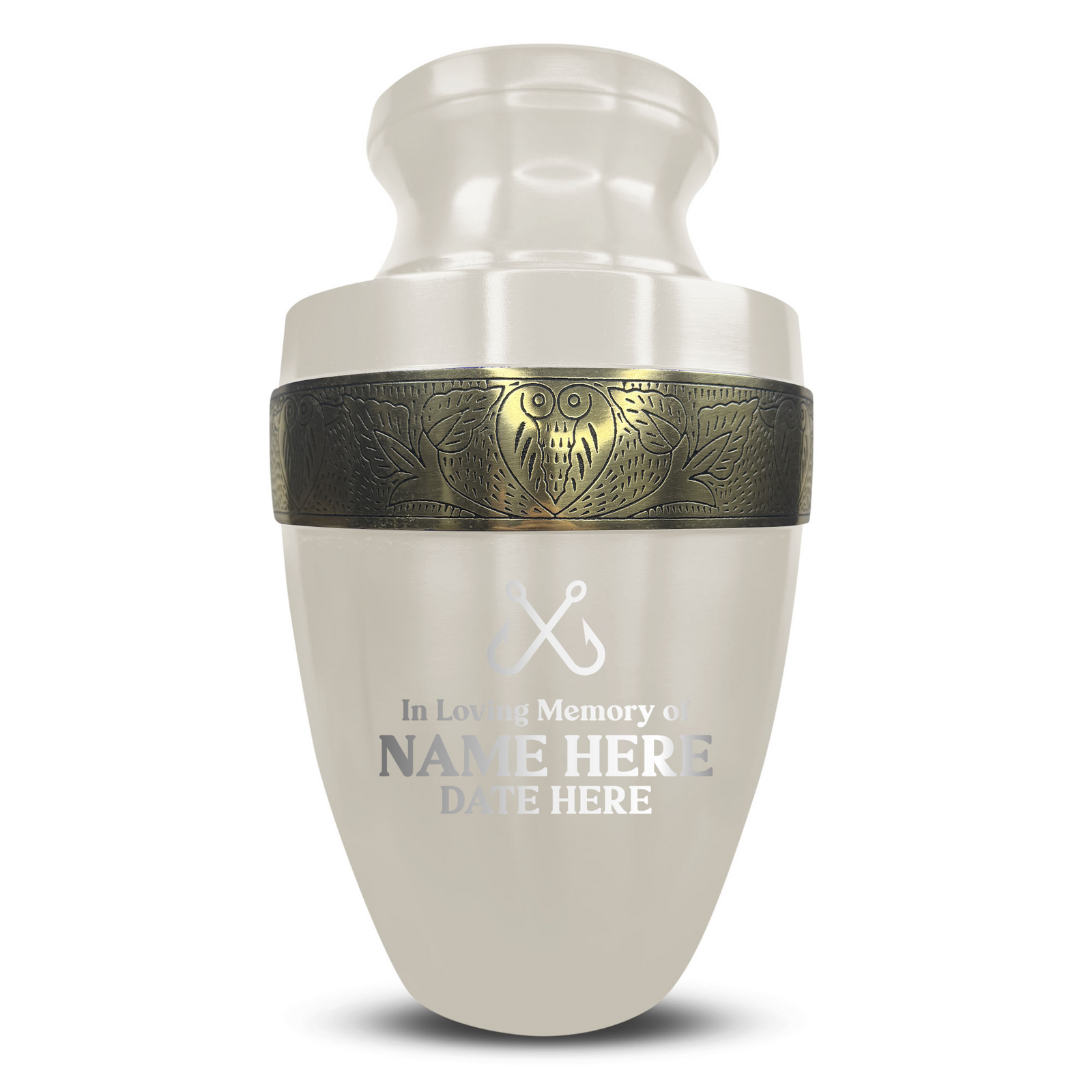Custom Aluminum Human Urn - Funny Fishing Design - Elite Collection with Gold Inlay - 200 Cubic Inch