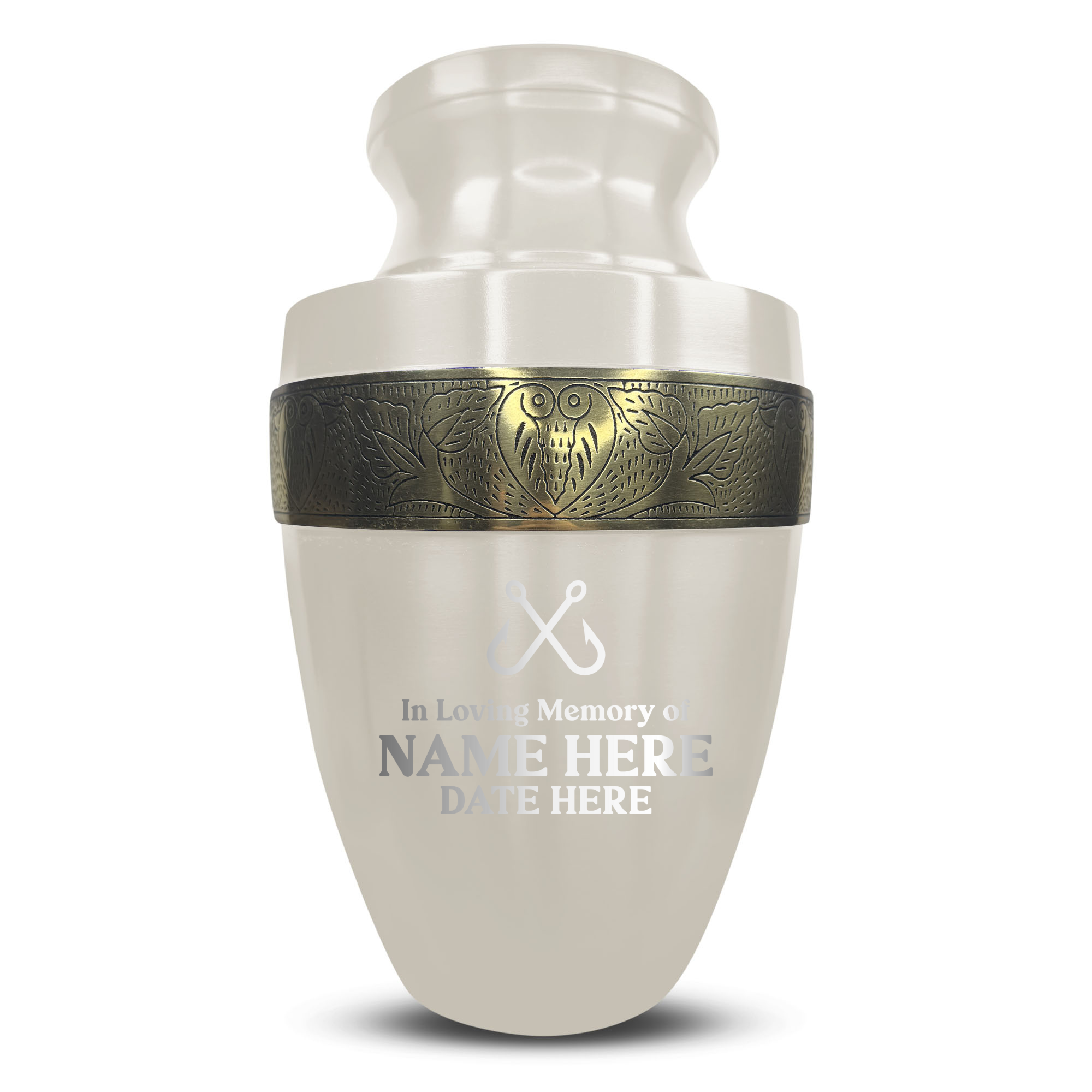 Custom Aluminum Human Urn - Funny Fishing Design - Elite Collection with Gold Inlay - 200 Cubic Inch