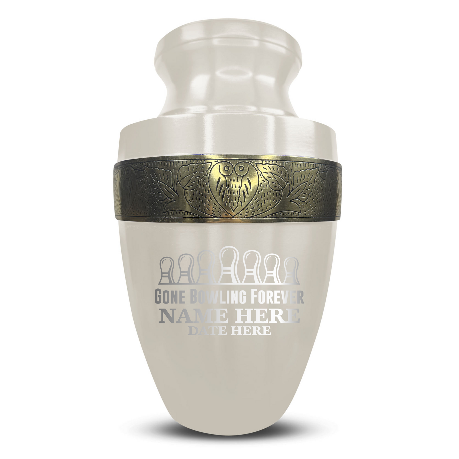 Custom Aluminum Human Urn - Funny Bowling Design - Elite Collection with Gold Inlay - 200 Cubic Inch