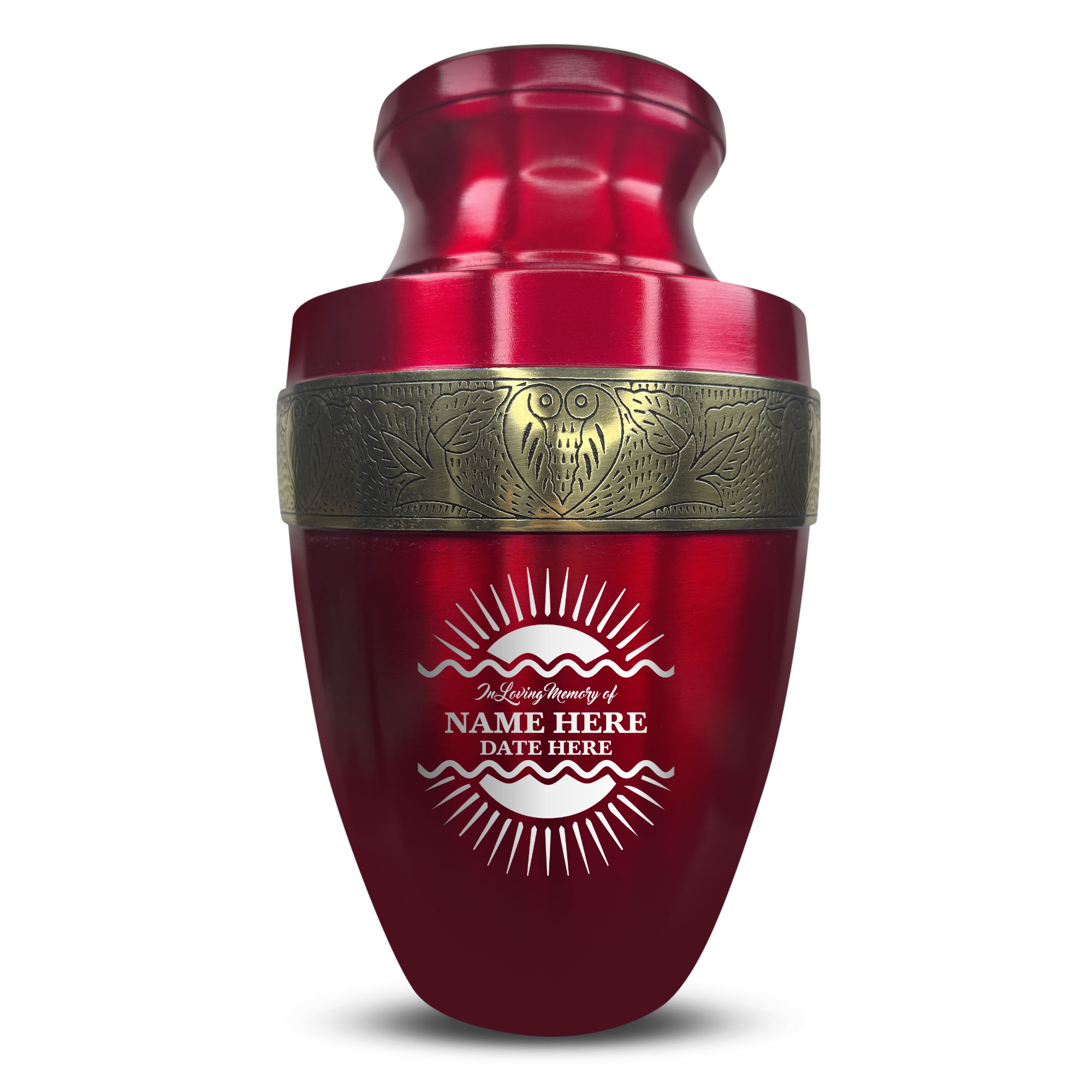 Elite Human Cremation Urn – 200 Cubic Inch – Aluminum with Gold Inlay | Nature Memorial Design
