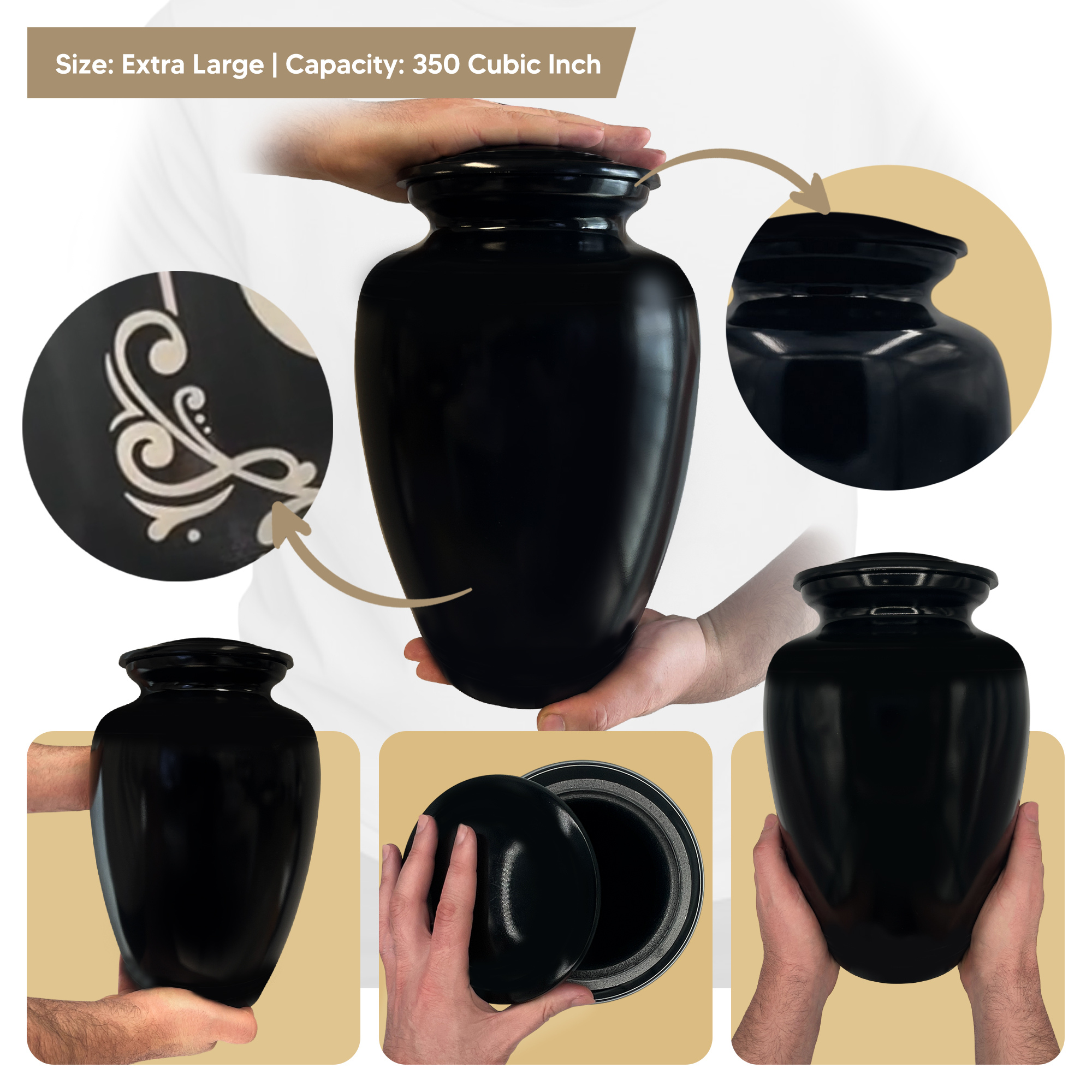 Polished Extra Large Human Cremation Urn 350 Cubic Inch - Engraved Aluminum | Custom Photo