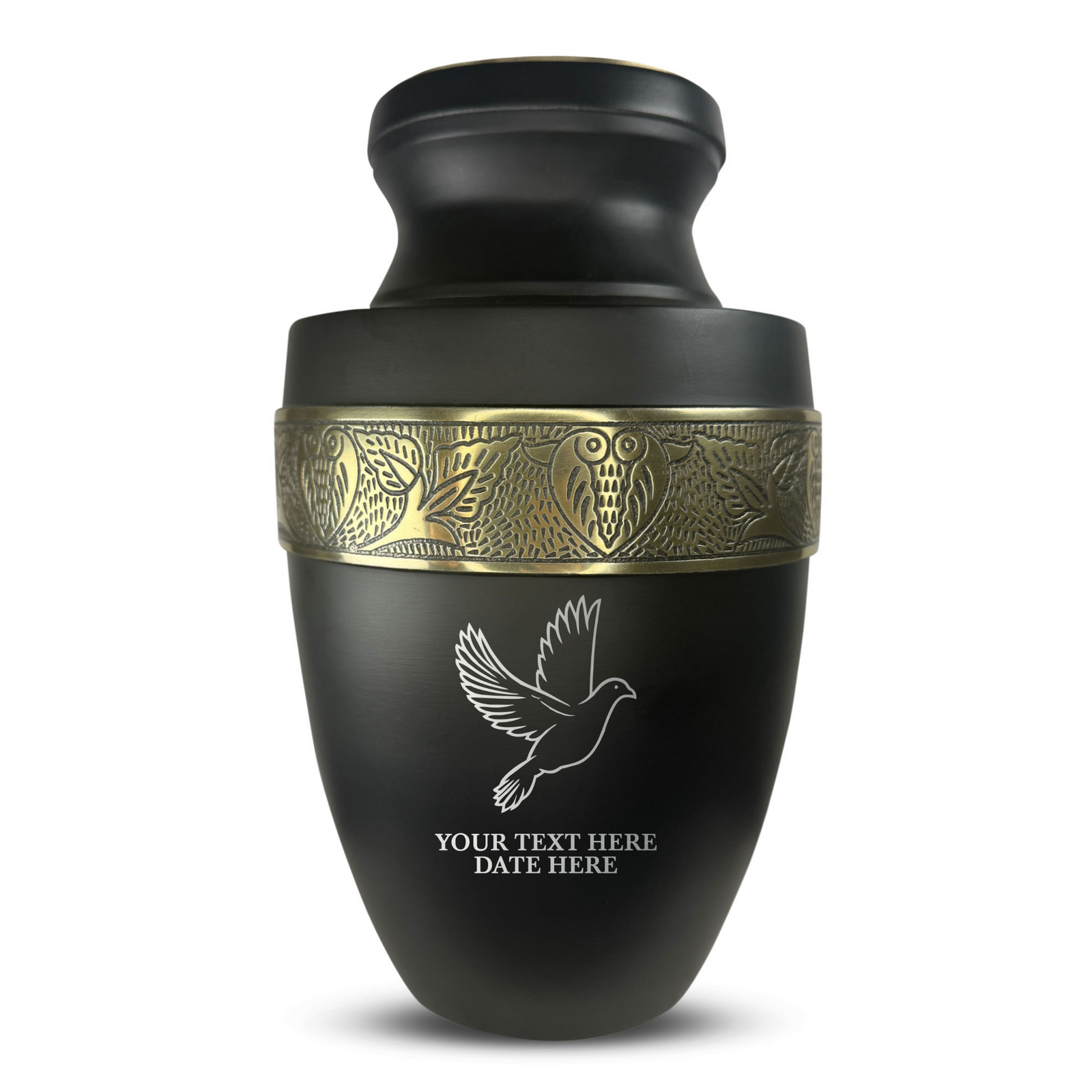 Custom Aluminum Human Urn - Memorial Dove - Elite Collection with Gold Inlay - 200 Cubic Inch