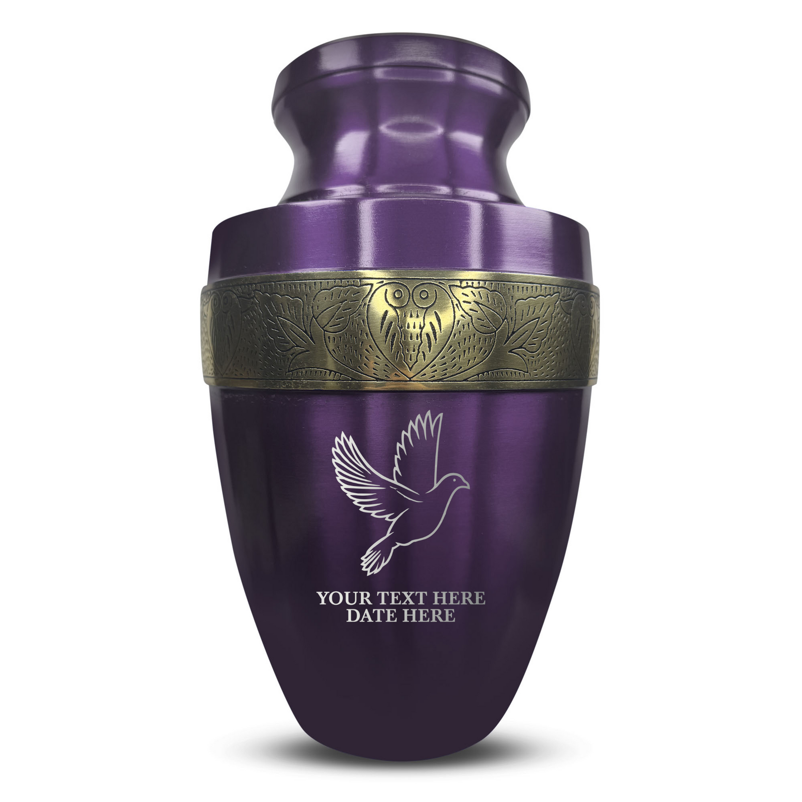 Custom Aluminum Human Urn - Memorial Dove - Elite Collection with Gold Inlay - 200 Cubic Inch