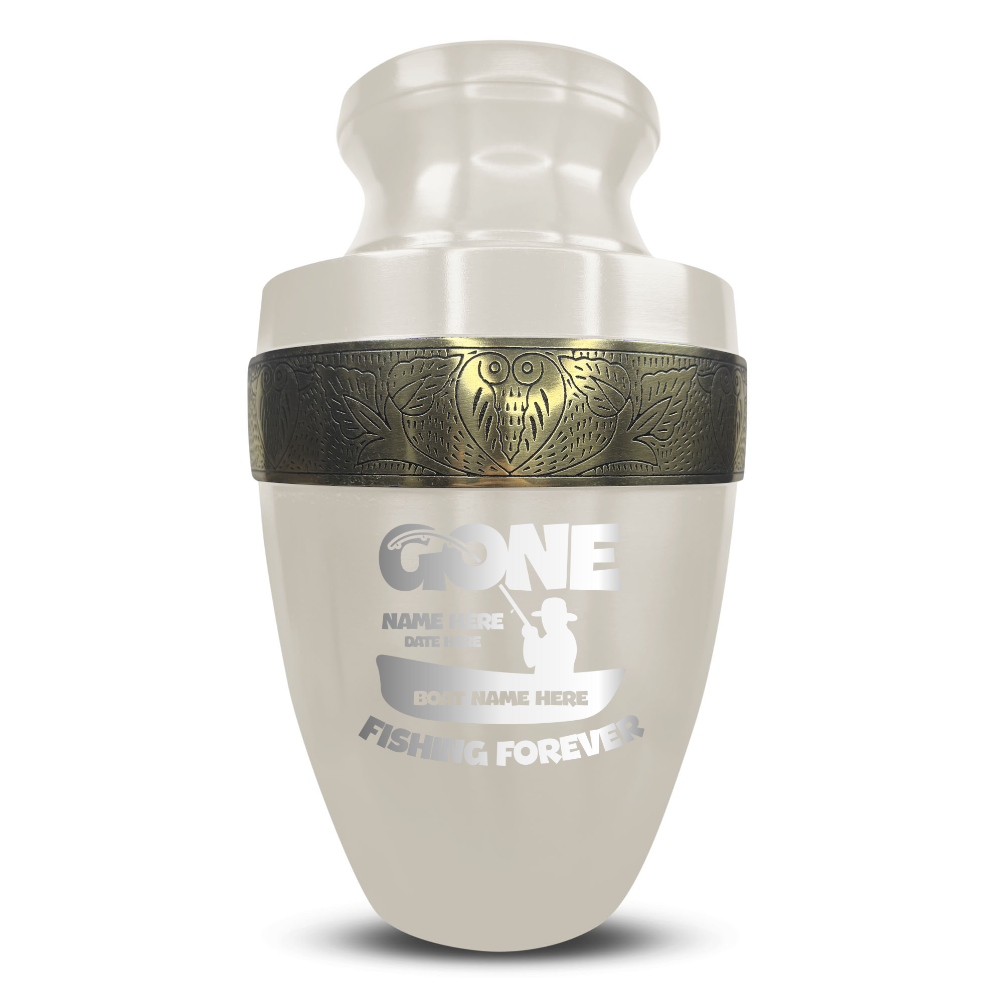 Custom Aluminum Human Urn - Funny Fishing Design - Elite Collection with Gold Inlay - 200 Cubic Inch