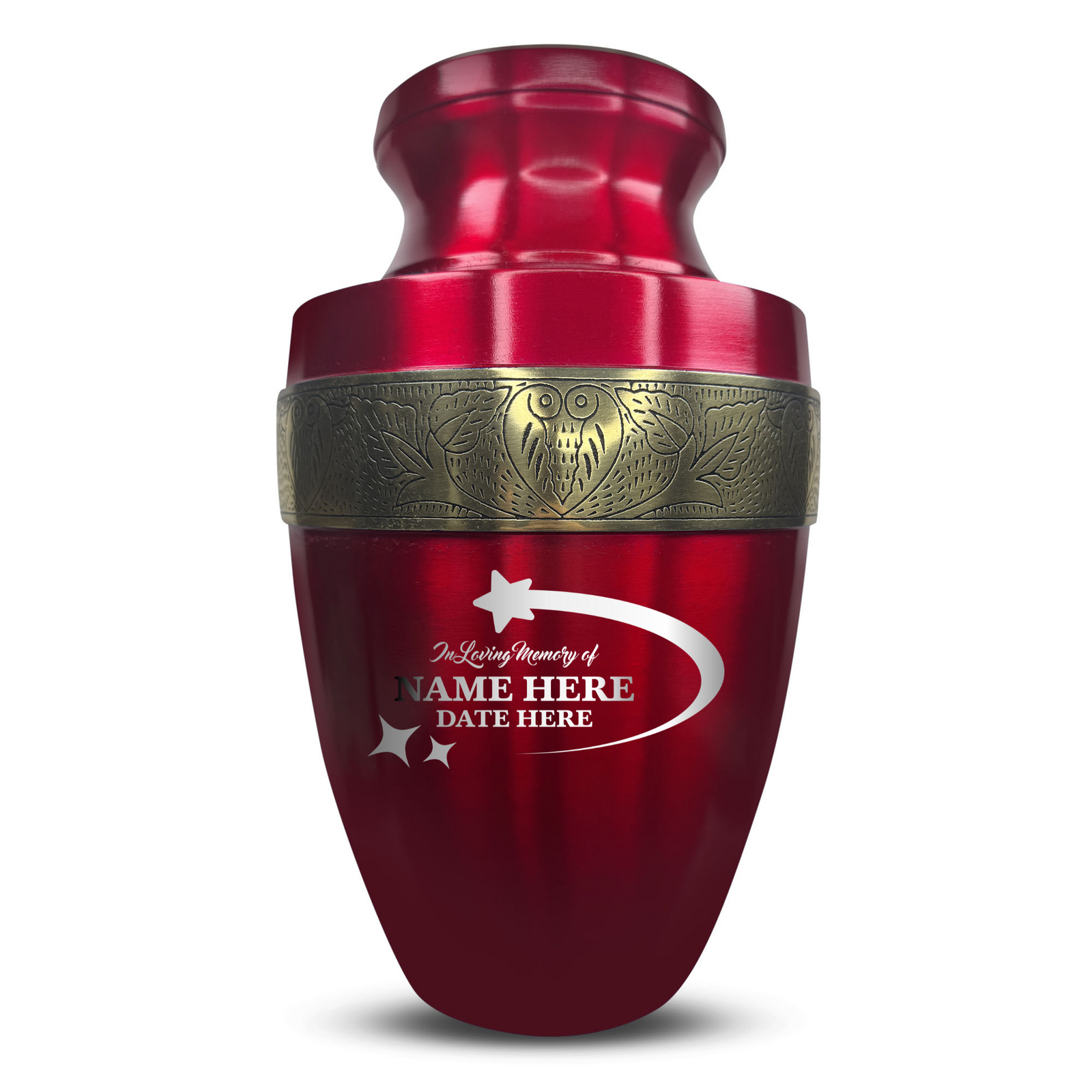 Personalized Adult Human Cremation Urn with Custom Engraved Name on Metal Aluminum Vessel for Ashes and Remains | Elite Series Human Urn with Gold Inlay | 200 Lbs | Stars | Black