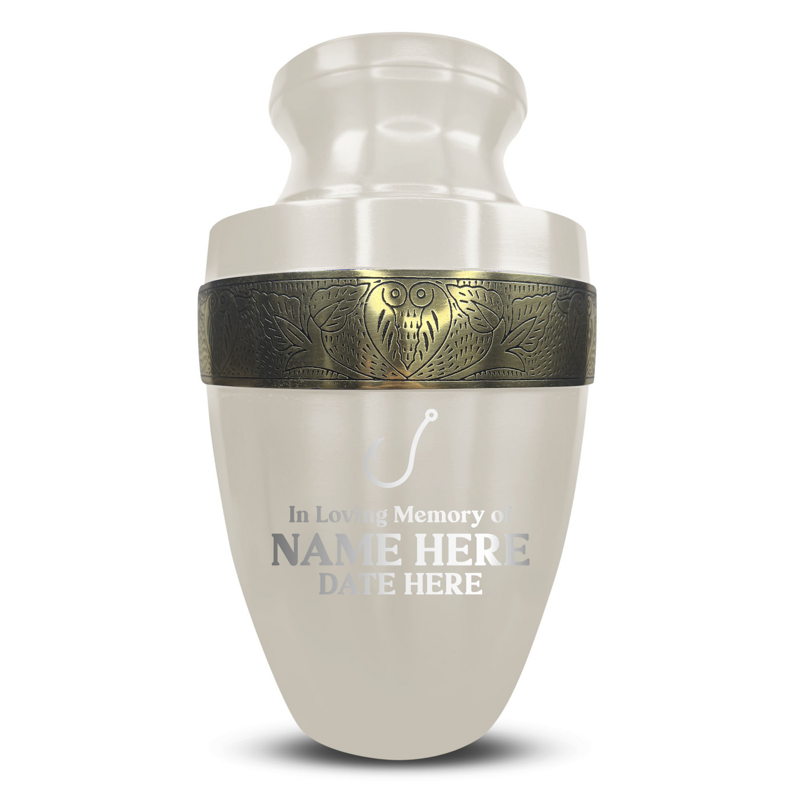 Custom Aluminum Human Urn - Funny Fishing Design - Elite Collection with Gold Inlay - 200 Cubic Inch