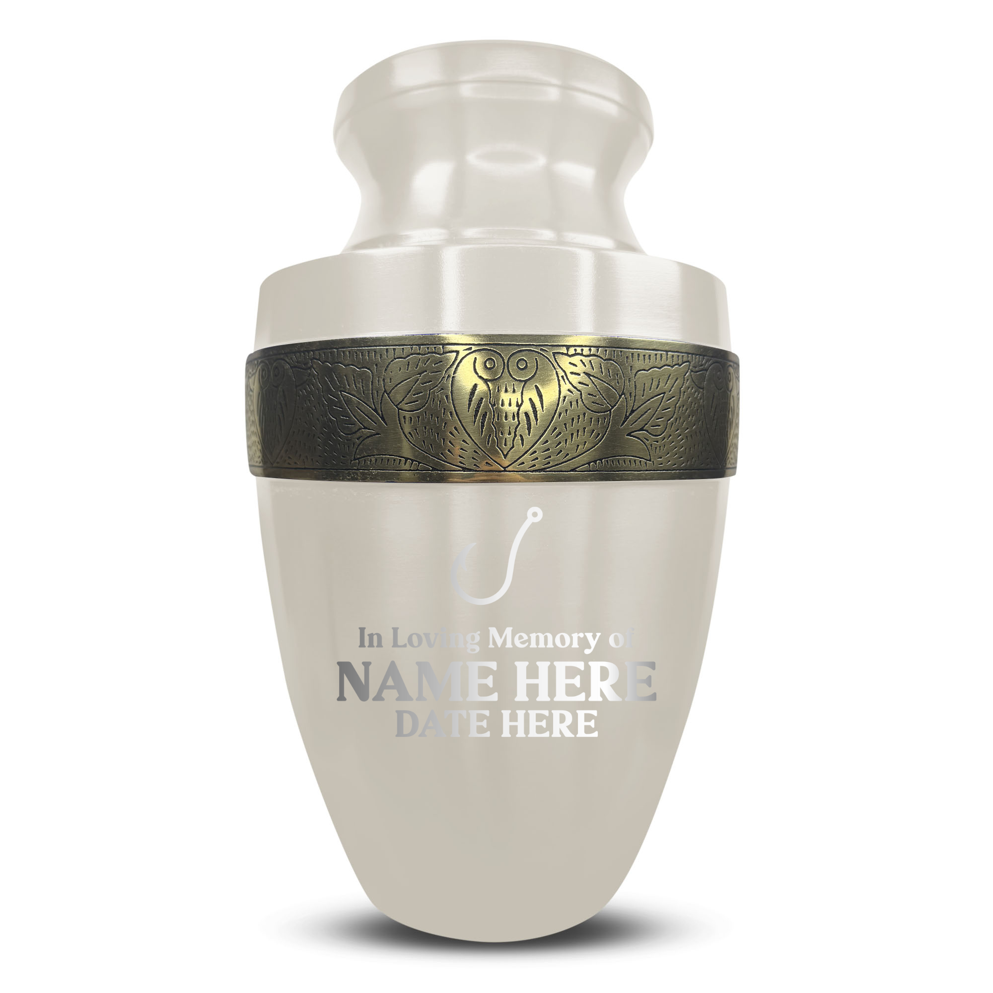 Custom Aluminum Human Urn - Funny Fishing Design - Elite Collection with Gold Inlay - 200 Cubic Inch