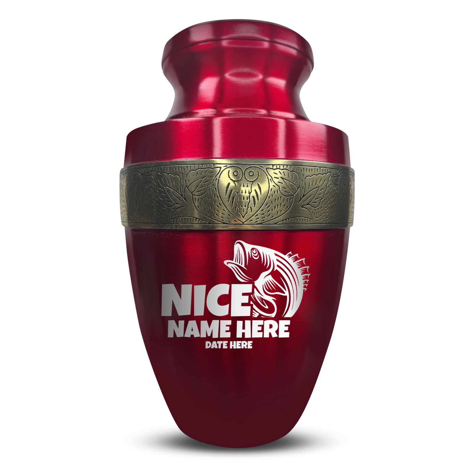 Custom Aluminum Human Urn - Funny Fishing Design - Elite Collection with Gold Inlay - 200 Cubic Inch