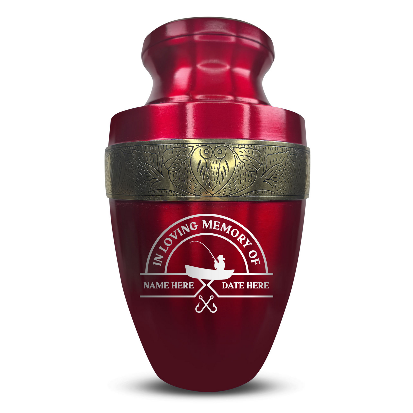 Custom Aluminum Human Urn - Funny Fishing Design - Elite Collection with Gold Inlay - 200 Cubic Inch