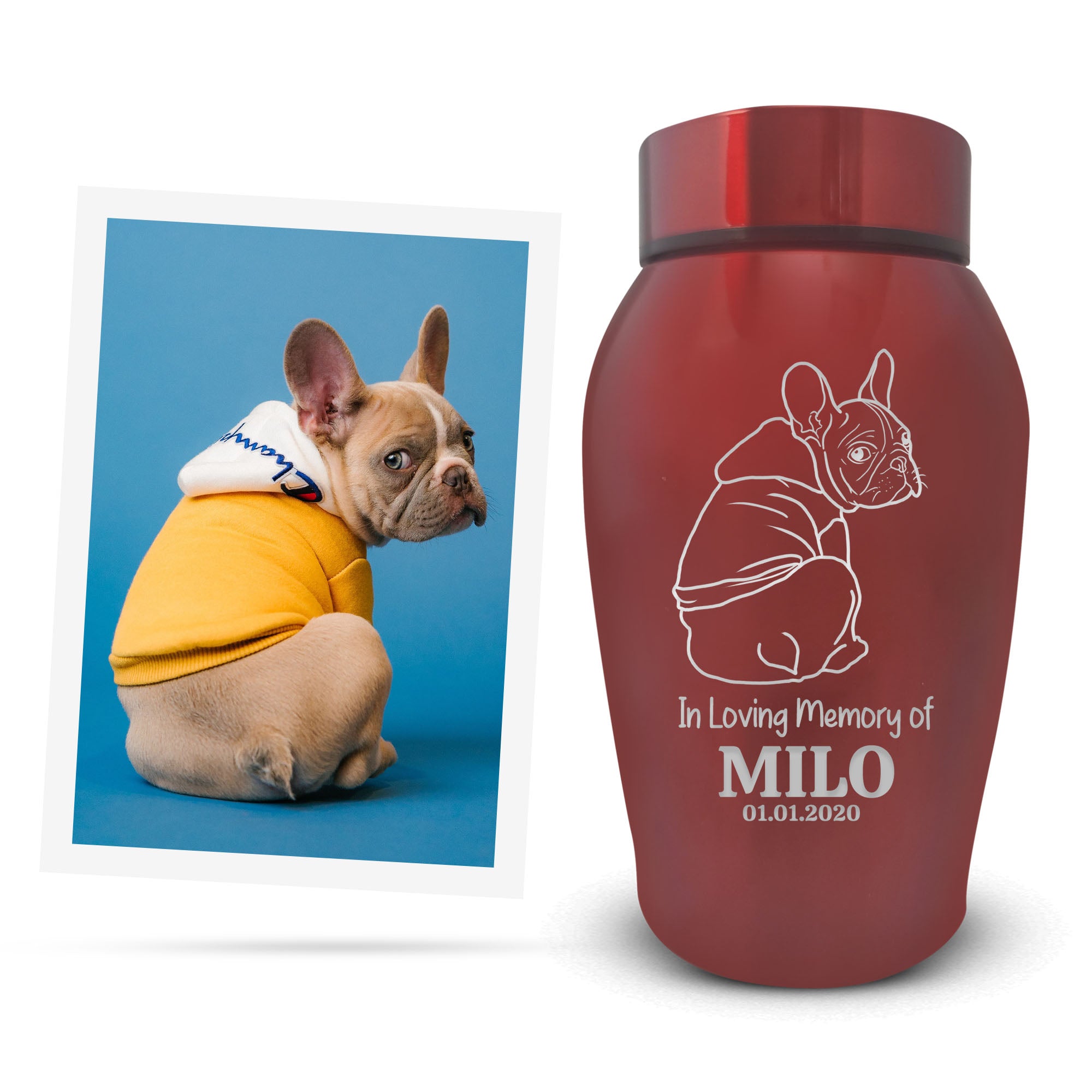 Custom Engraved Pet Memorial Urn: Personalized with Your Pet Photo/Image, Name, and Date - Stainless Steel Cremation Urns for Dogs Ashes with Airtight Closure, Up to 50 Lbs Capacity | Red, 7" x 5"