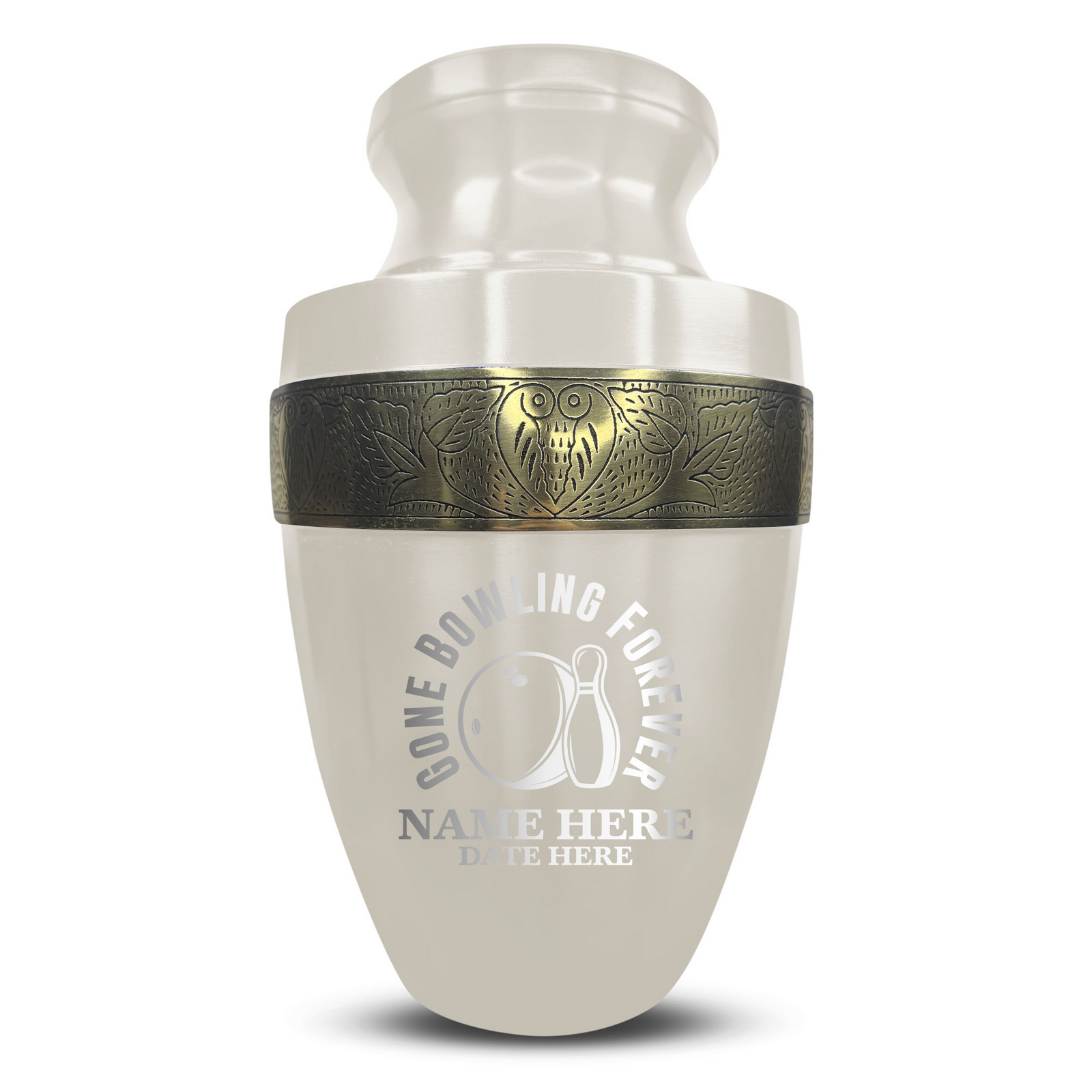 Custom Aluminum Human Urn - Funny Bowling Design - Elite Collection with Gold Inlay - 200 Cubic Inch