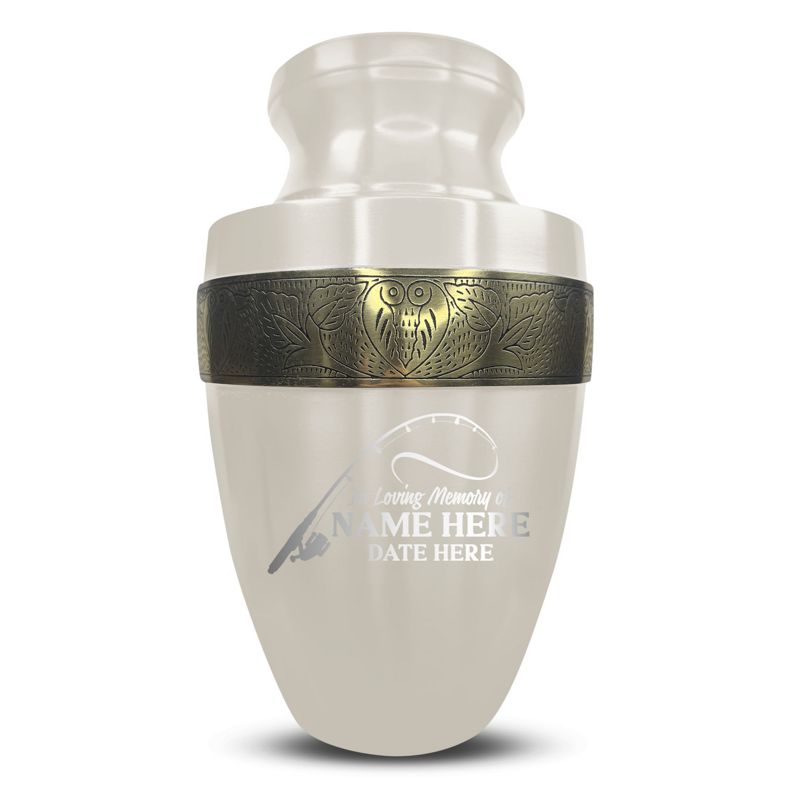 Custom Aluminum Human Urn - Funny Fishing Design - Elite Collection with Gold Inlay - 200 Cubic Inch