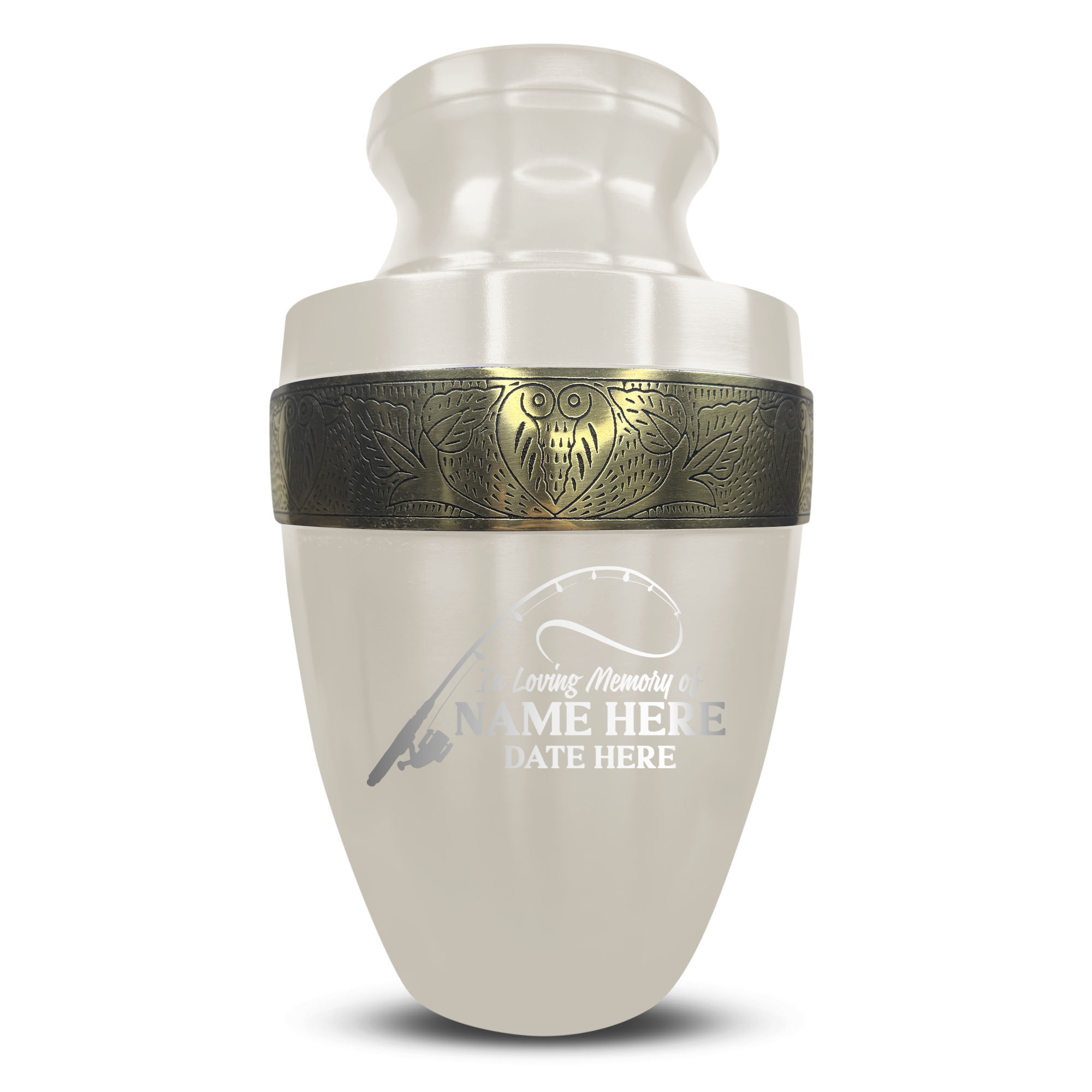 Custom Aluminum Human Urn - Funny Fishing Design - Elite Collection with Gold Inlay - 200 Cubic Inch