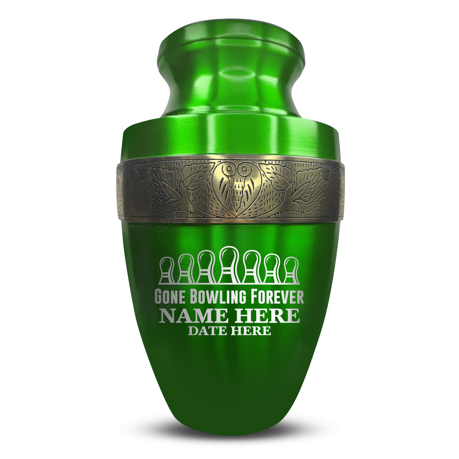 Custom Aluminum Human Urn - Funny Bowling Design - Elite Collection with Gold Inlay - 200 Cubic Inch