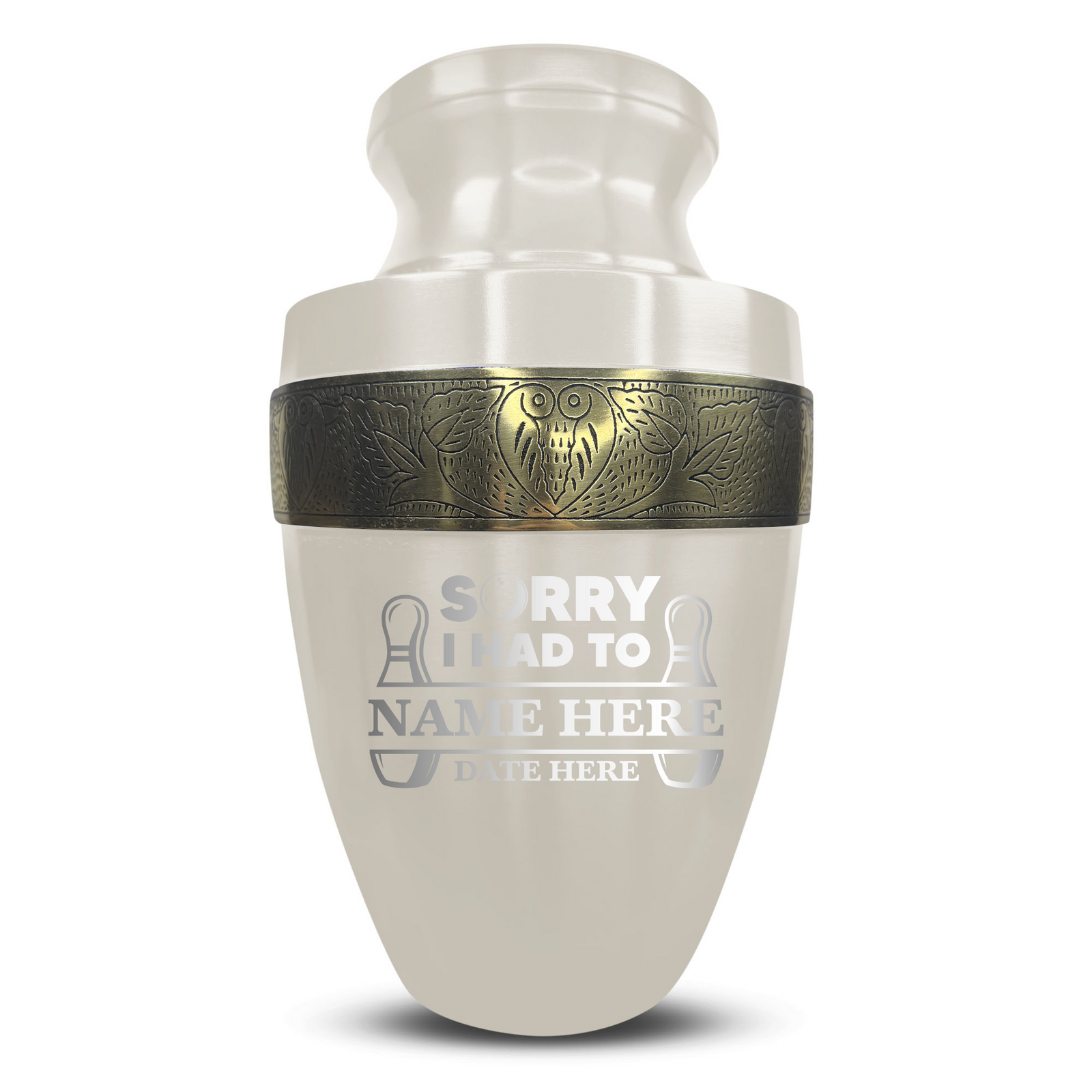 Custom Aluminum Human Urn - Funny Bowling Design - Elite Collection with Gold Inlay - 200 Cubic Inch