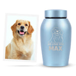 Custom Engraved Pet Memorial Urn: Personalized with Your Pet Photo/Image and Name - Stainless Steel Cremation Urns for Dogs Ashes with Airtight Closure, Up to 50 Lbs Capacity | Powder Blue, 7" x 5"