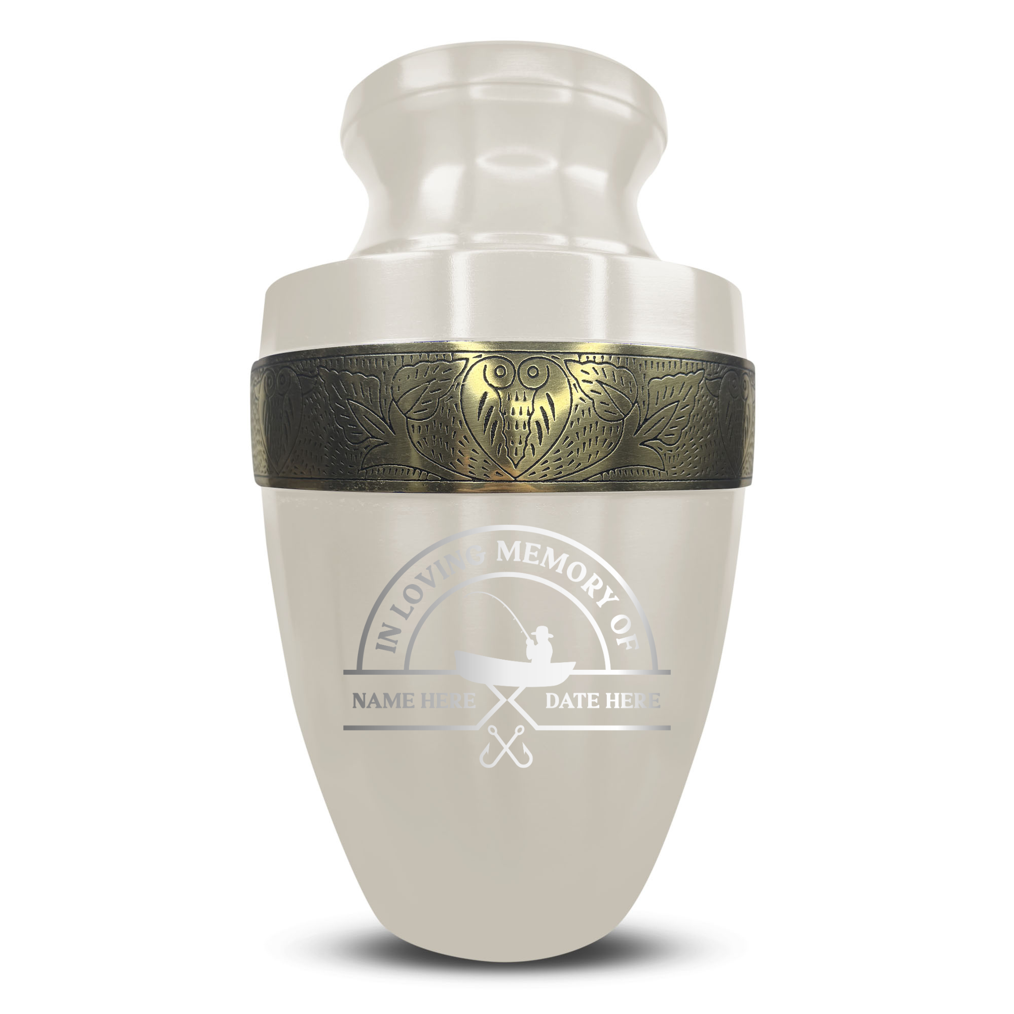 Custom Aluminum Human Urn - Funny Fishing Design - Elite Collection with Gold Inlay - 200 Cubic Inch