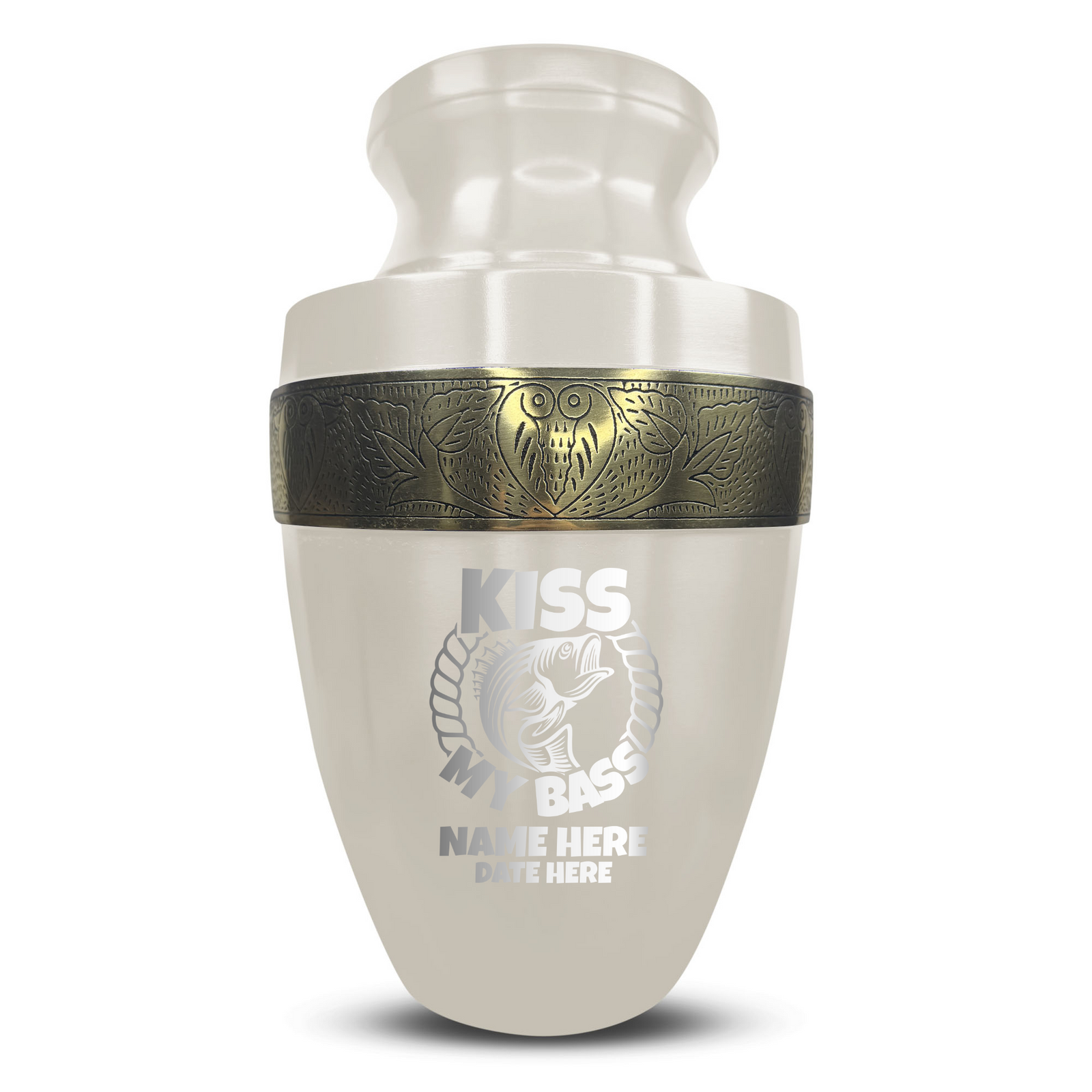 Custom Aluminum Human Urn - Funny Fishing Design - Elite Collection with Gold Inlay - 200 Cubic Inch