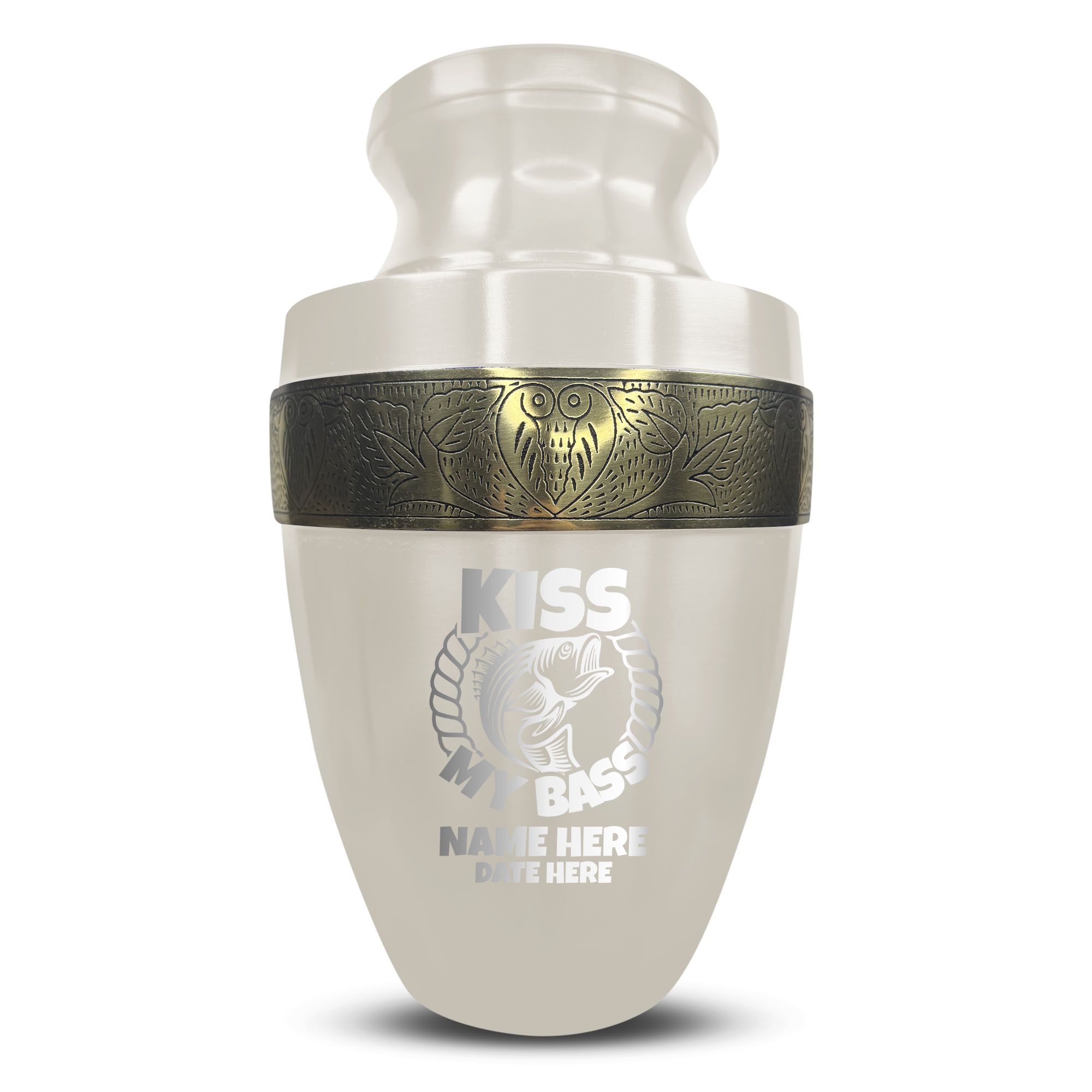 Custom Aluminum Human Urn - Funny Fishing Design - Elite Collection with Gold Inlay - 200 Cubic Inch