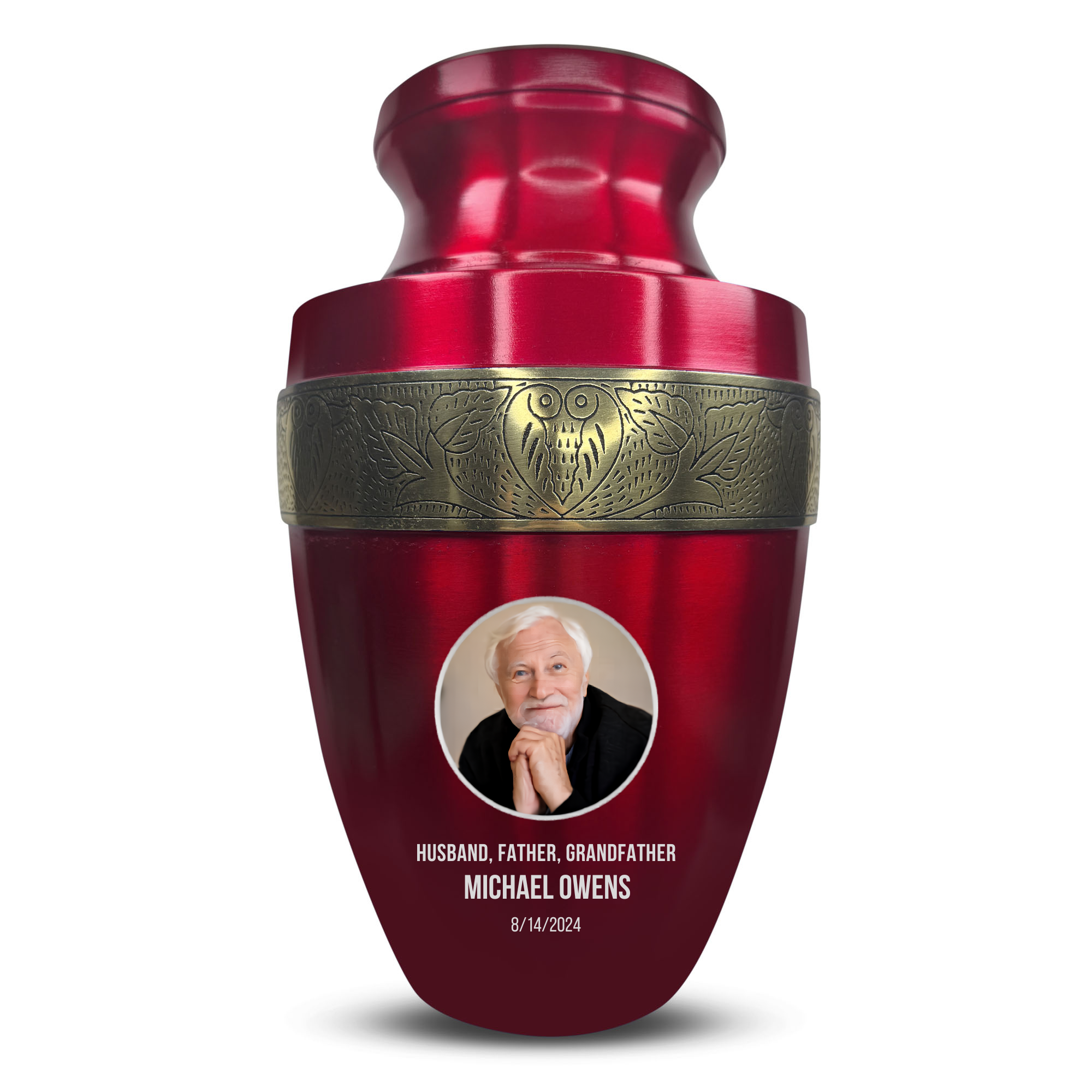 Elite Human Cremation Urn - 200 Cubic Inch - Aluminum with Gold Inlay | Custom Photo